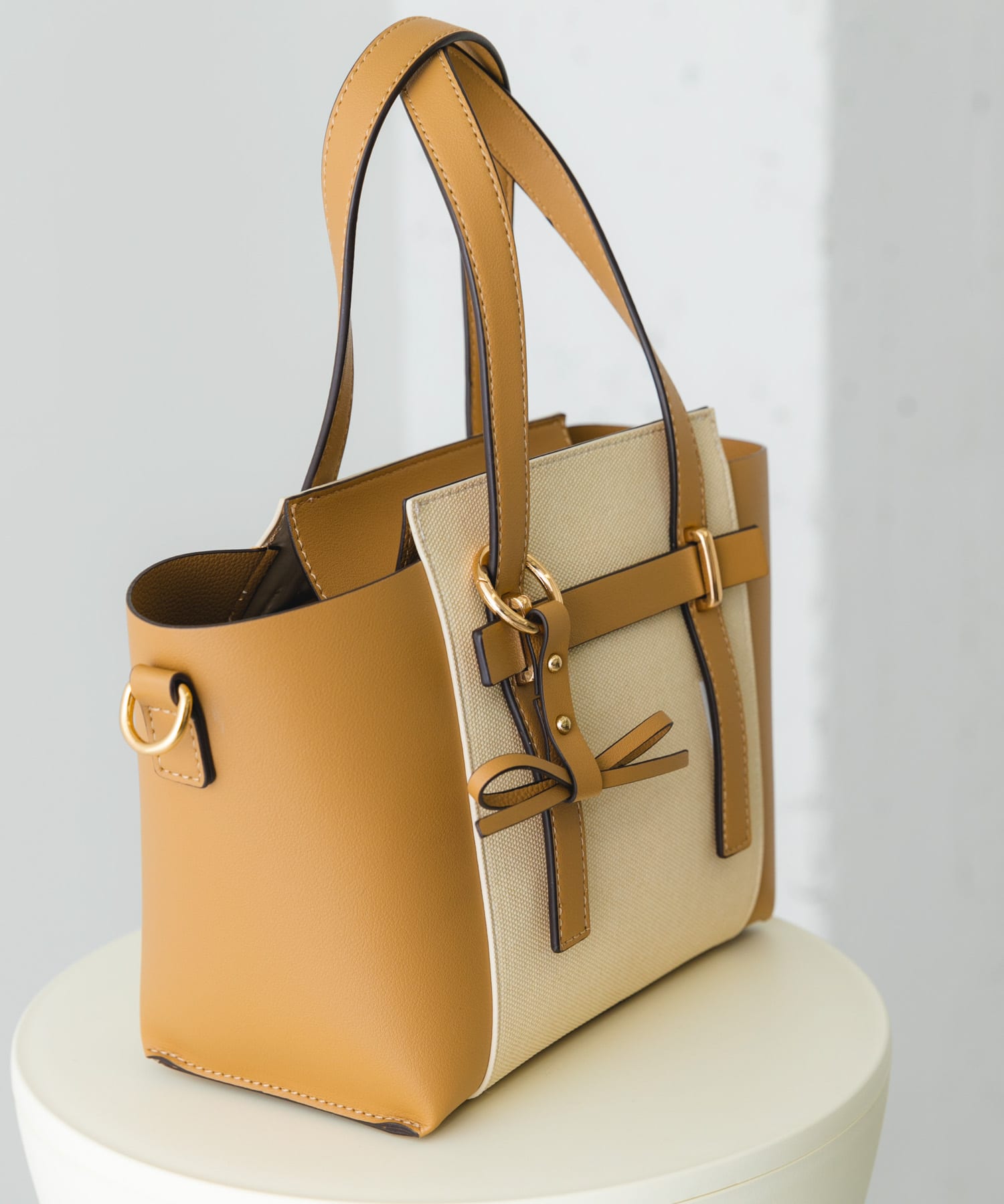 ミニキャンバスライクチャームトートバッグ BEIGE one
