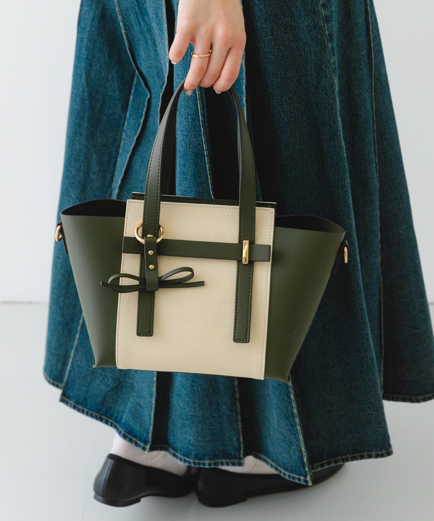 ミニキャンバスライクチャームトートバッグ KHAKI one