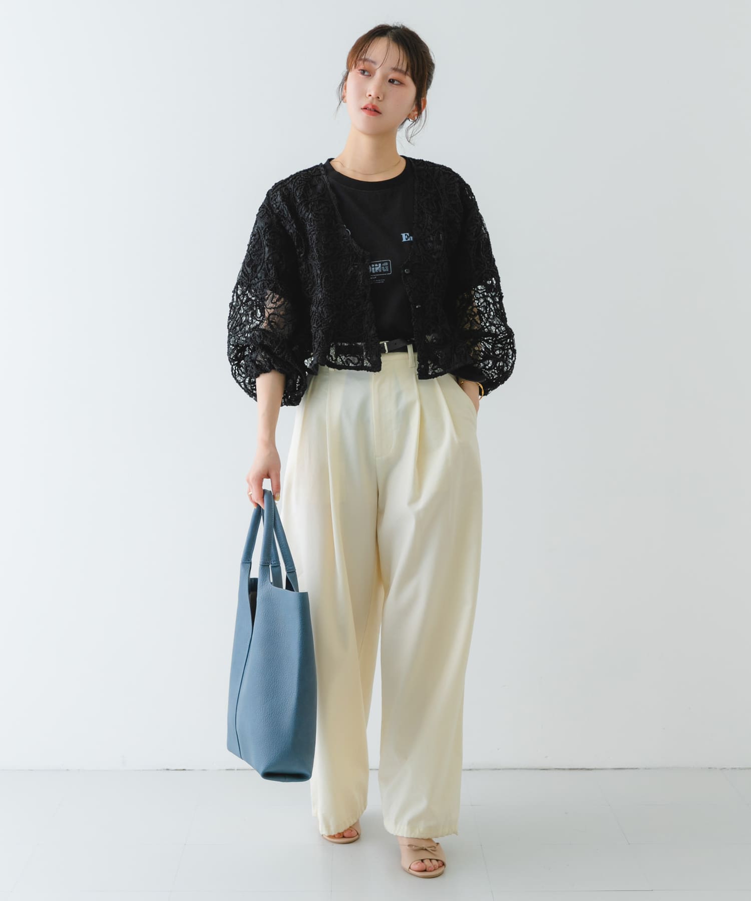 センターステッチVカットトートバッグ BLUE one