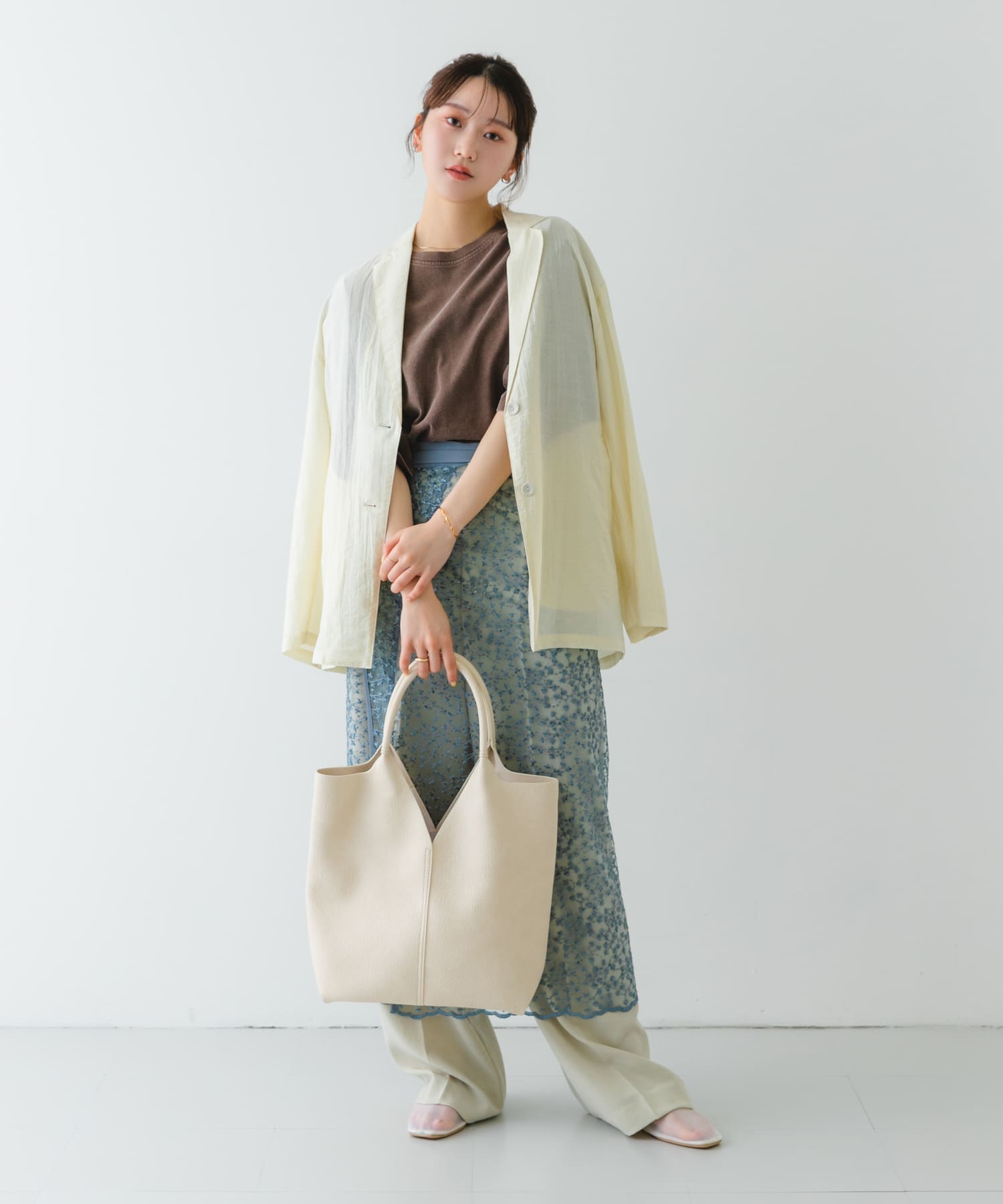 センターステッチVカットトートバッグ IVORY one