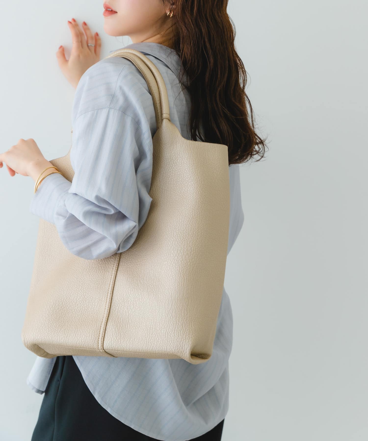 センターステッチVカットトートバッグ GOLD one