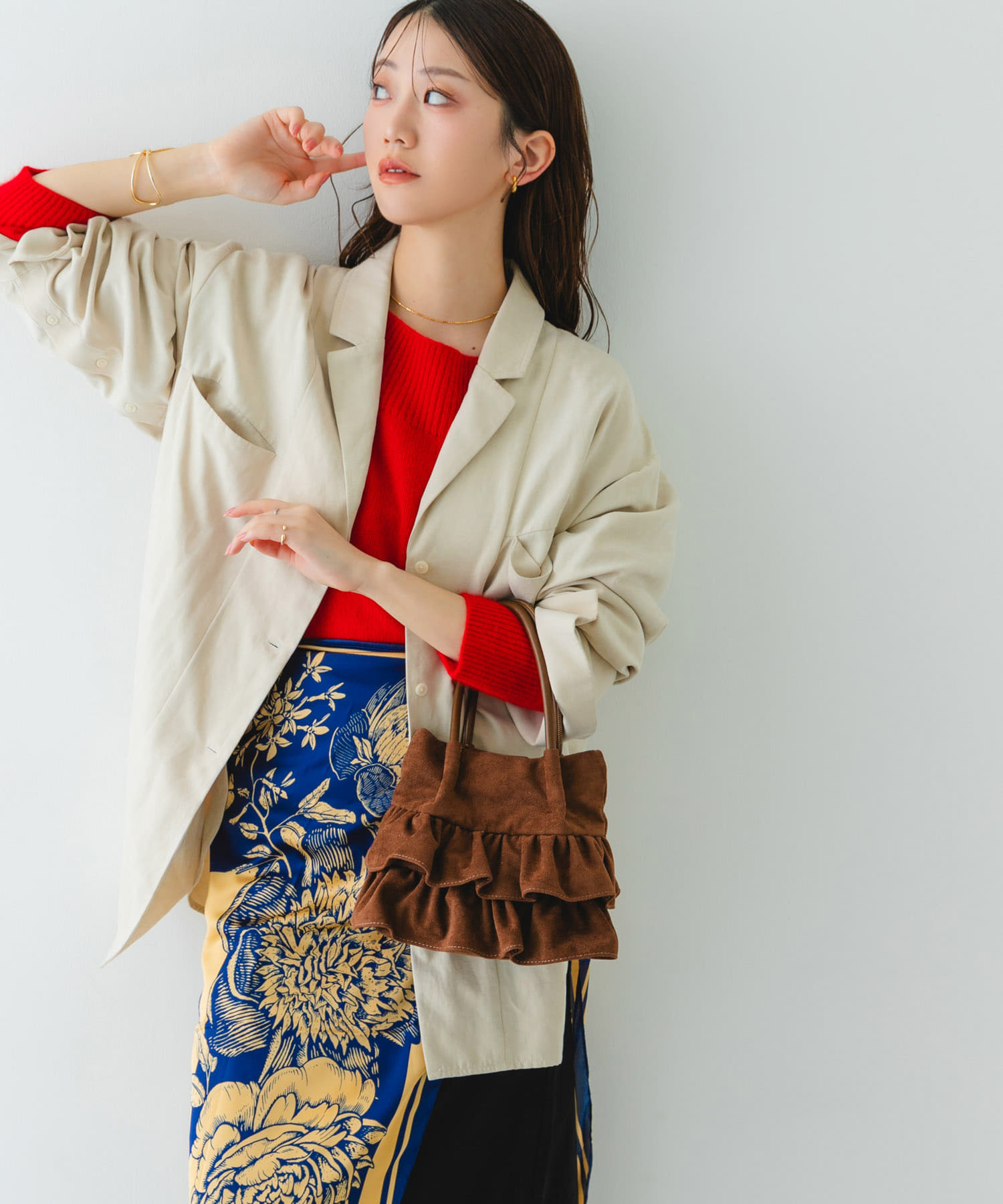 フリルショルダーハンドバッグ BROWN/S One