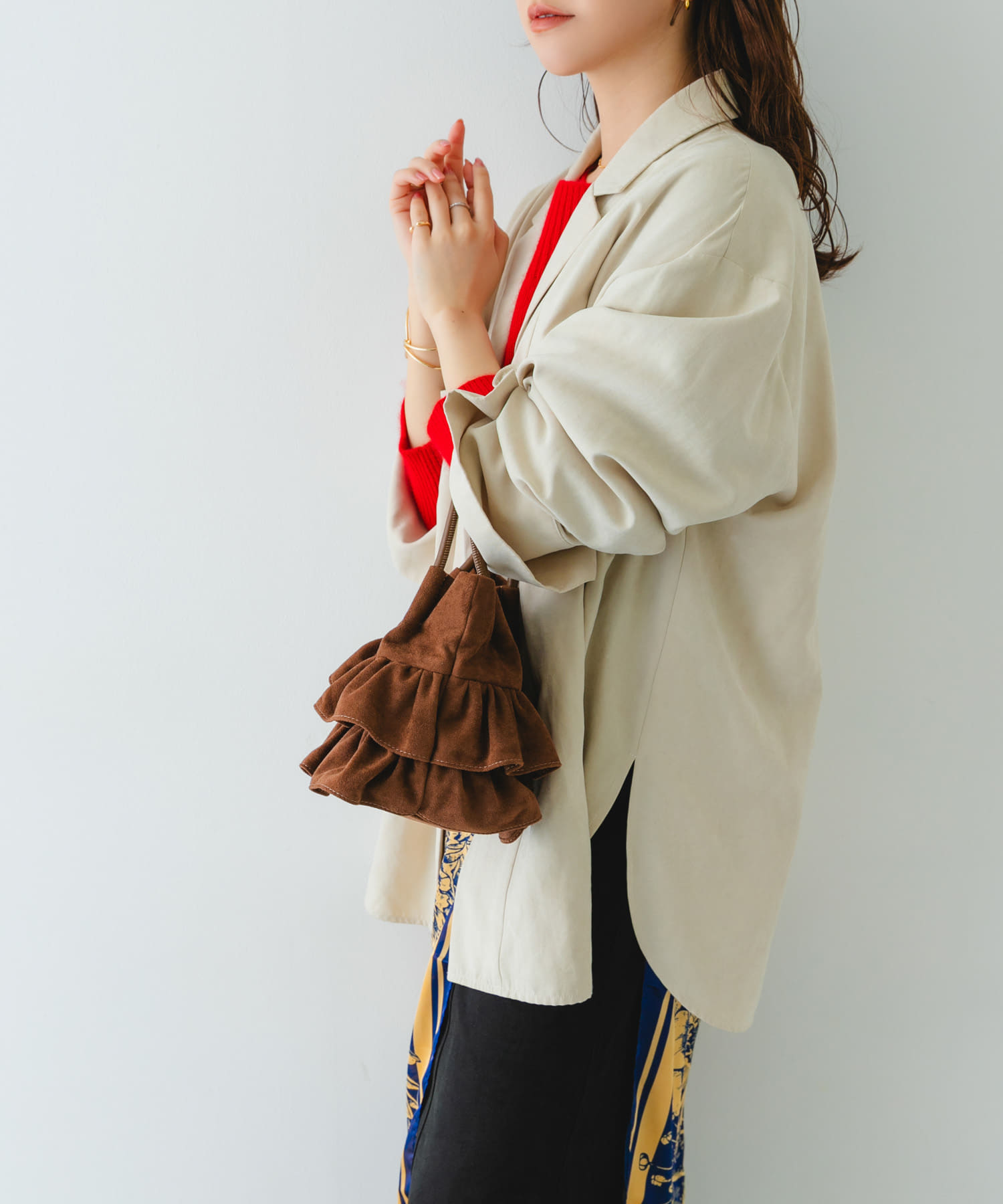 フリルショルダーハンドバッグ BROWN/S One