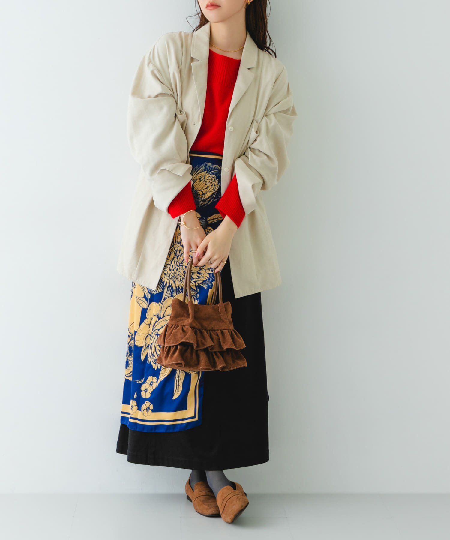 フリルショルダーハンドバッグ BROWN/S One