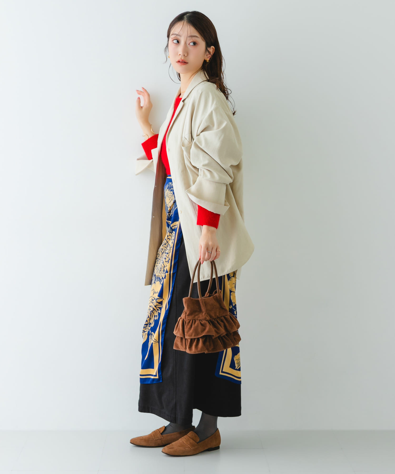 フリルショルダーハンドバッグ BROWN/S One