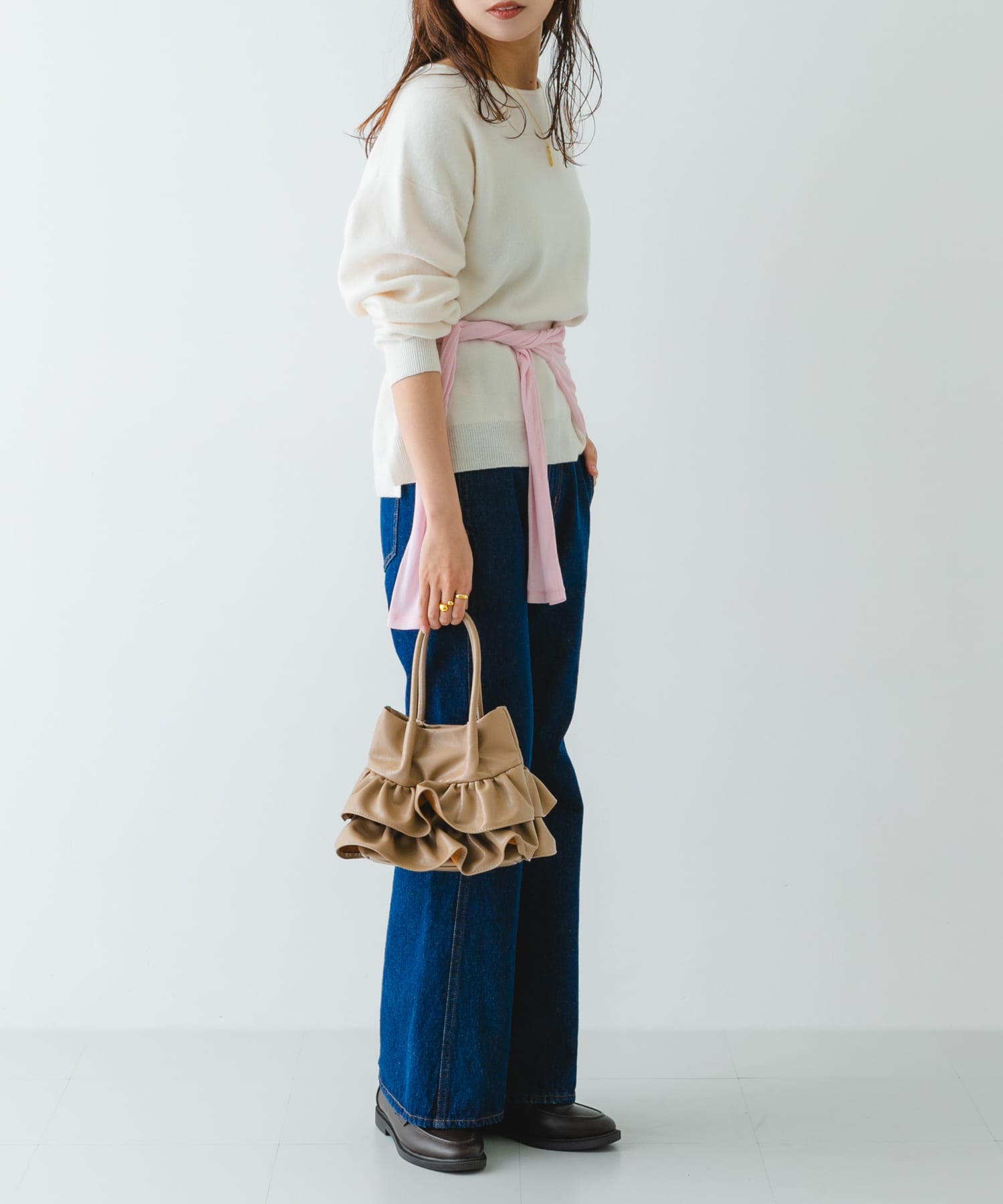 フリルショルダーハンドバッグ BEIGE One