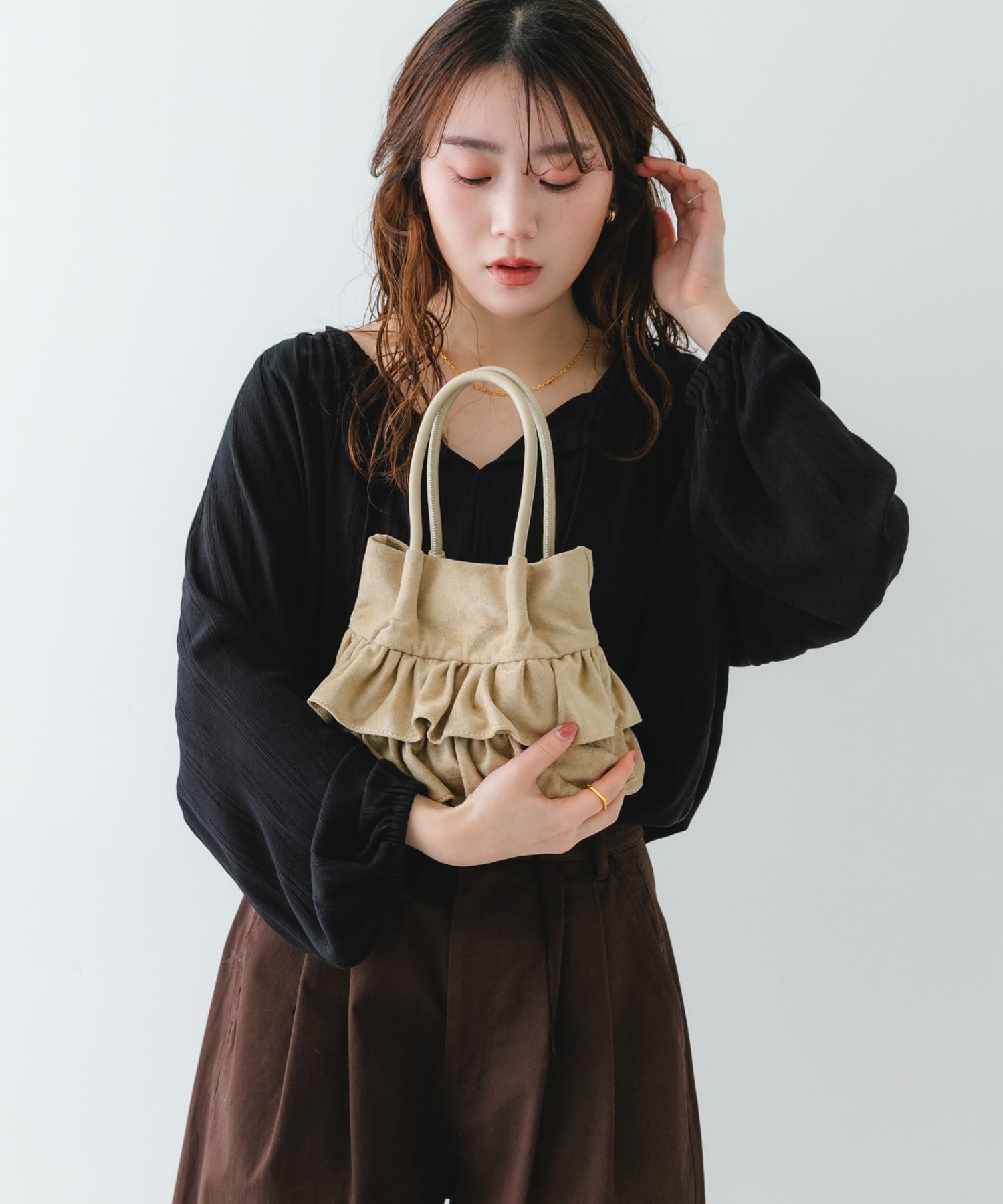 フリルショルダーハンドバッグ BEIGE/S One