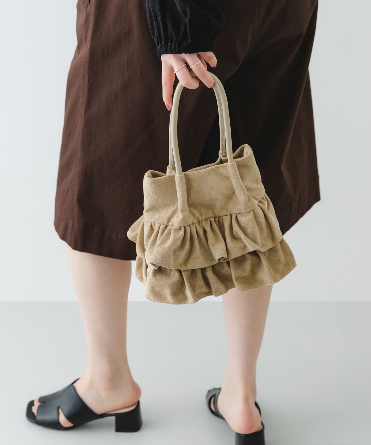 フリルショルダーハンドバッグ BEIGE/S One