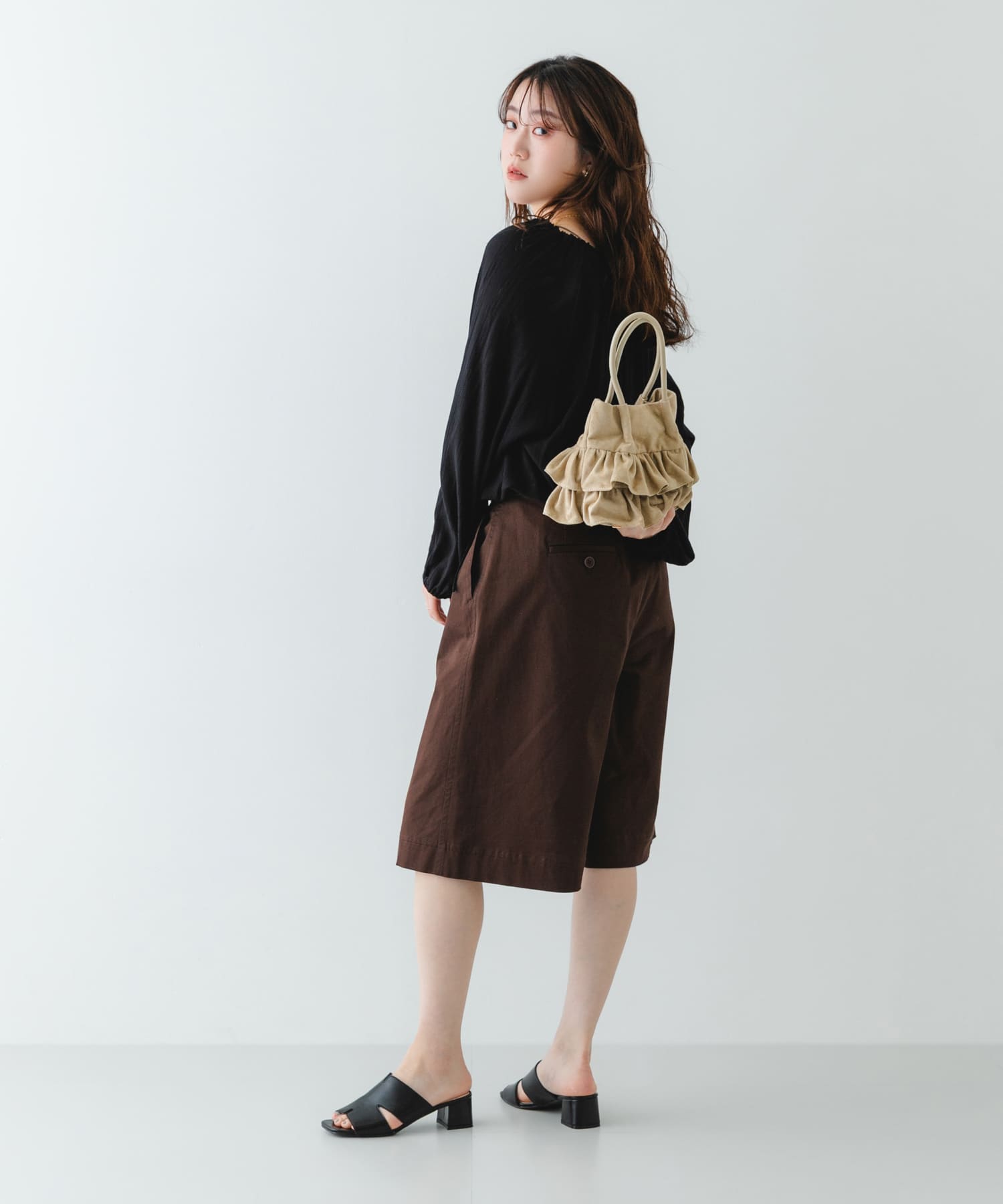 フリルショルダーハンドバッグ BEIGE/S One