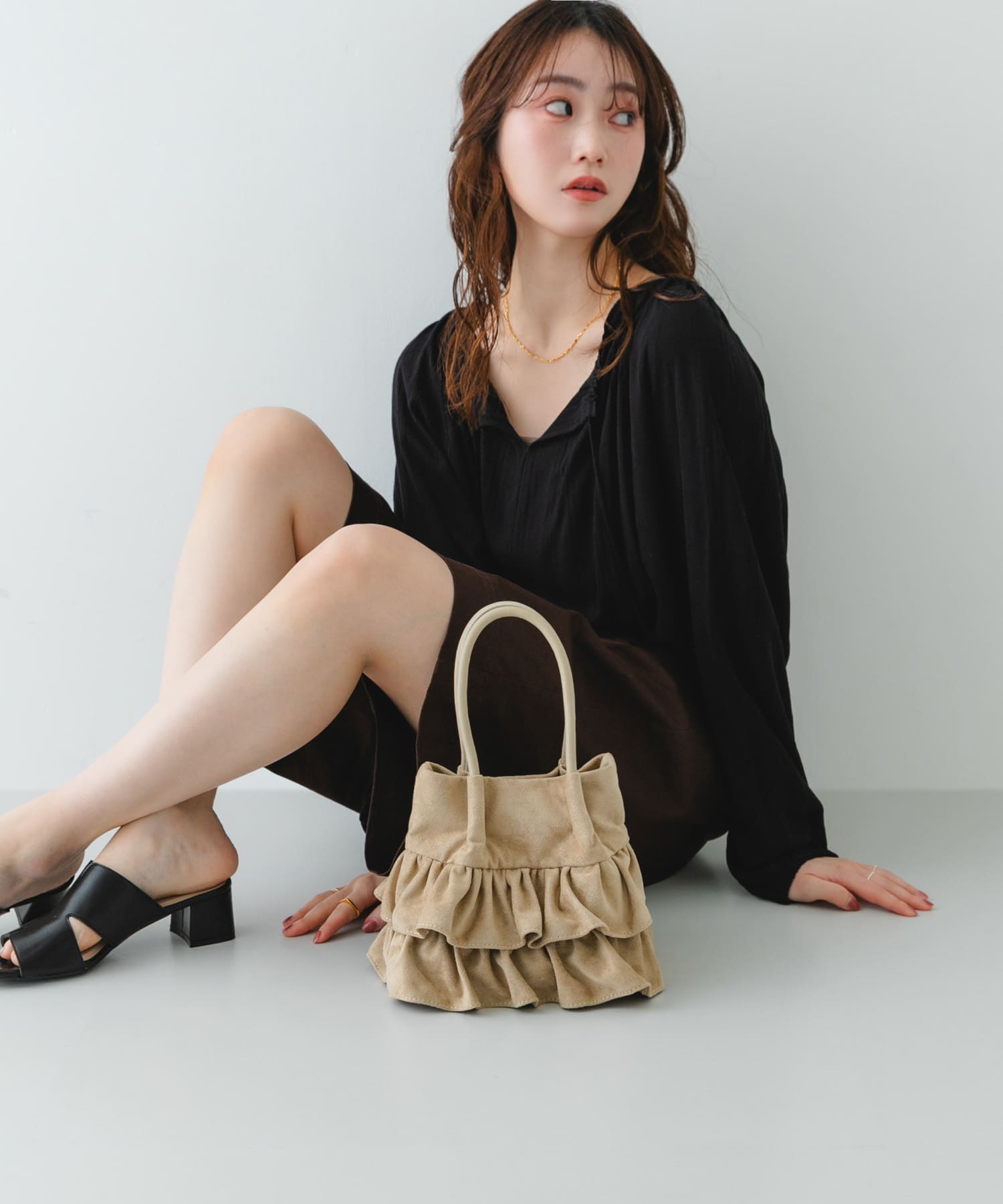フリルショルダーハンドバッグ BEIGE/S One