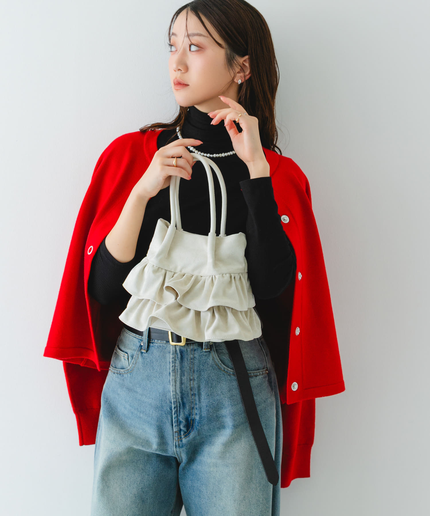 フリルショルダーハンドバッグ IVORY/S One