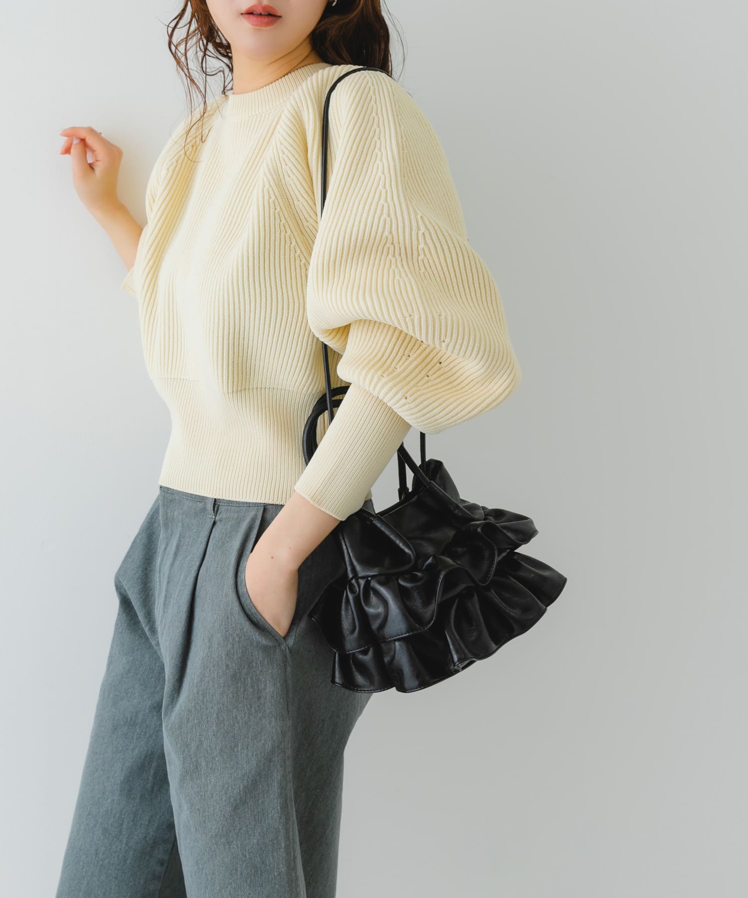 フリルショルダーハンドバッグ BLACK one