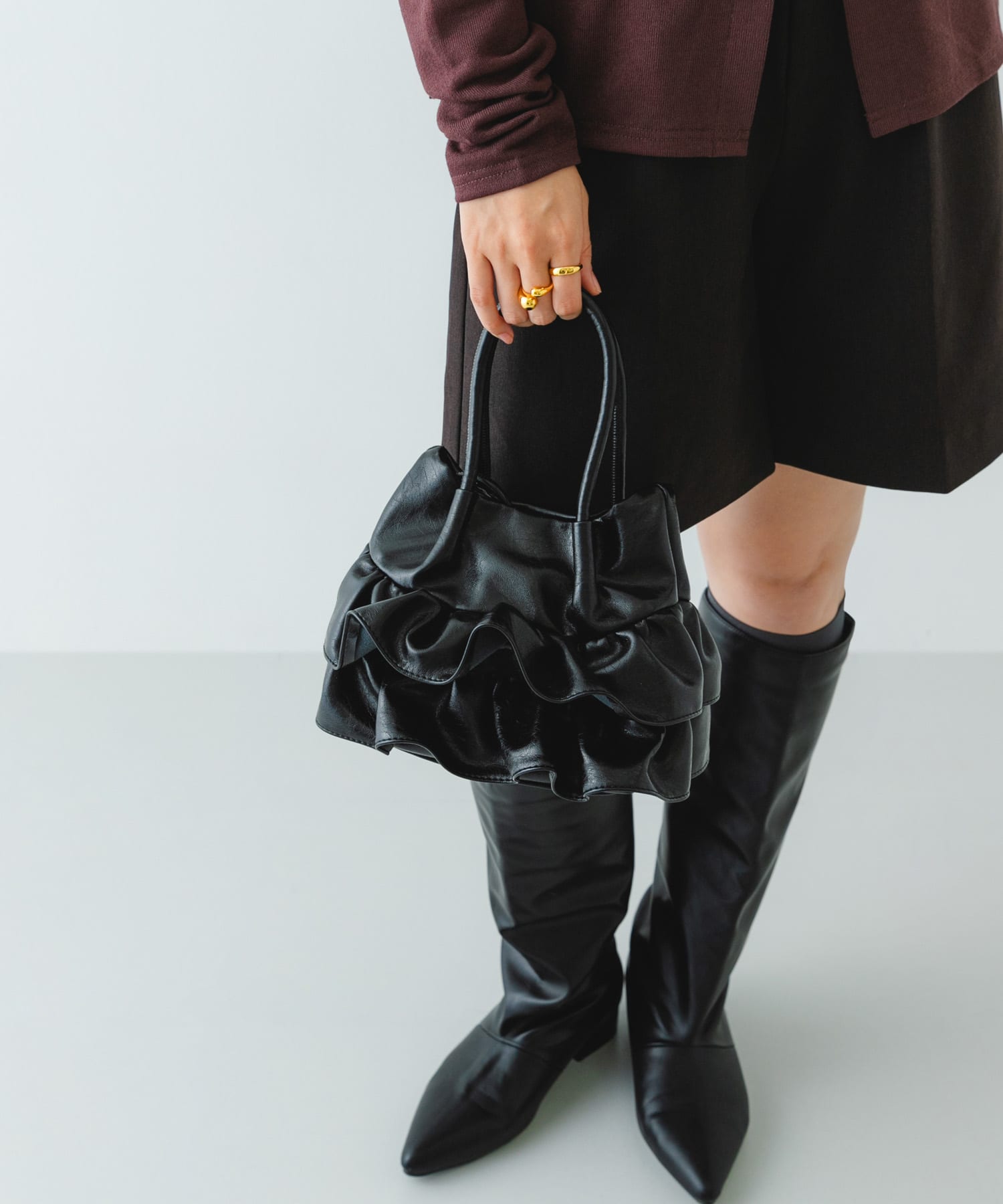 フリルショルダーハンドバッグ BLACK One