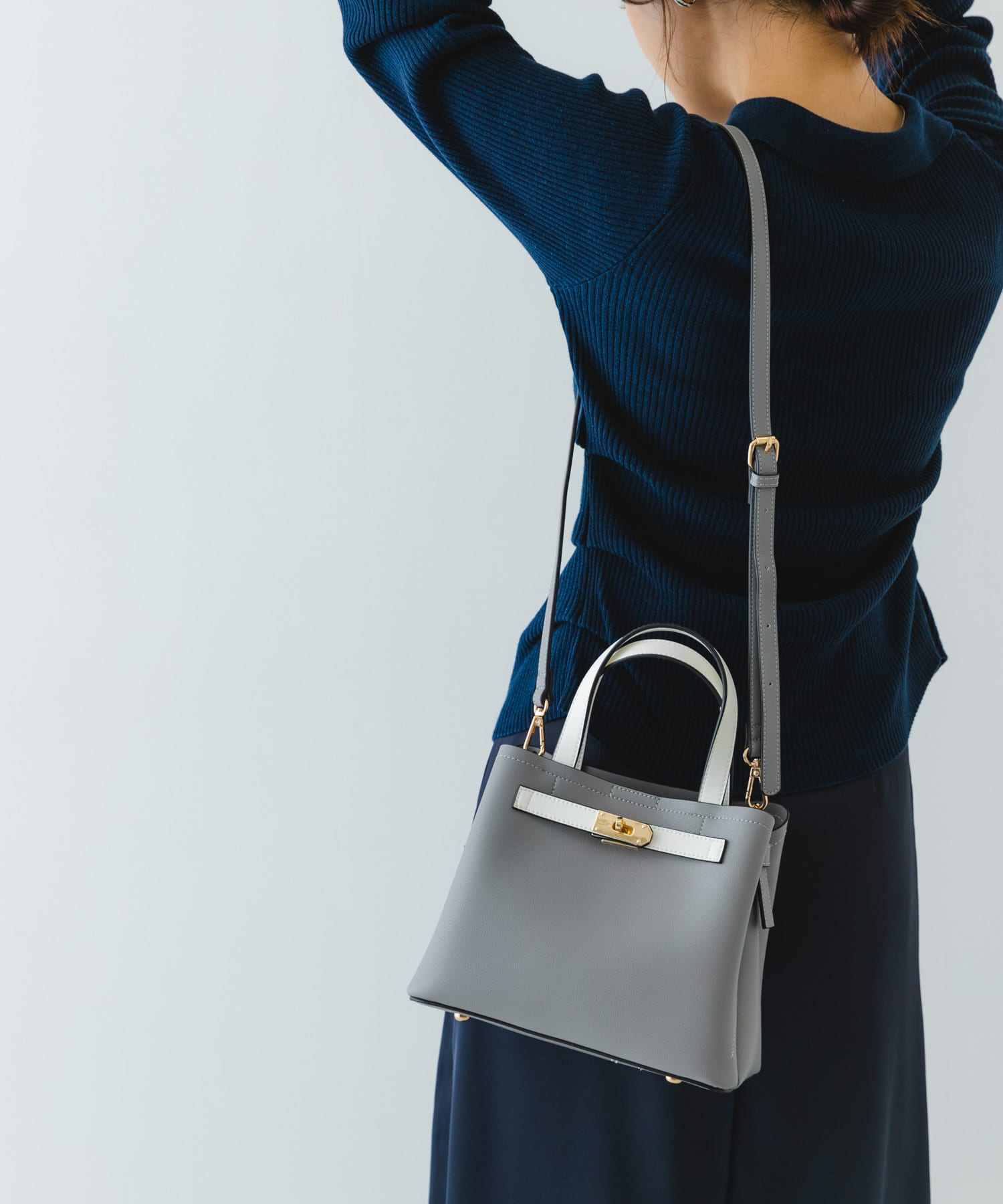 バイカラーベルトハンドバッグ GRAY one