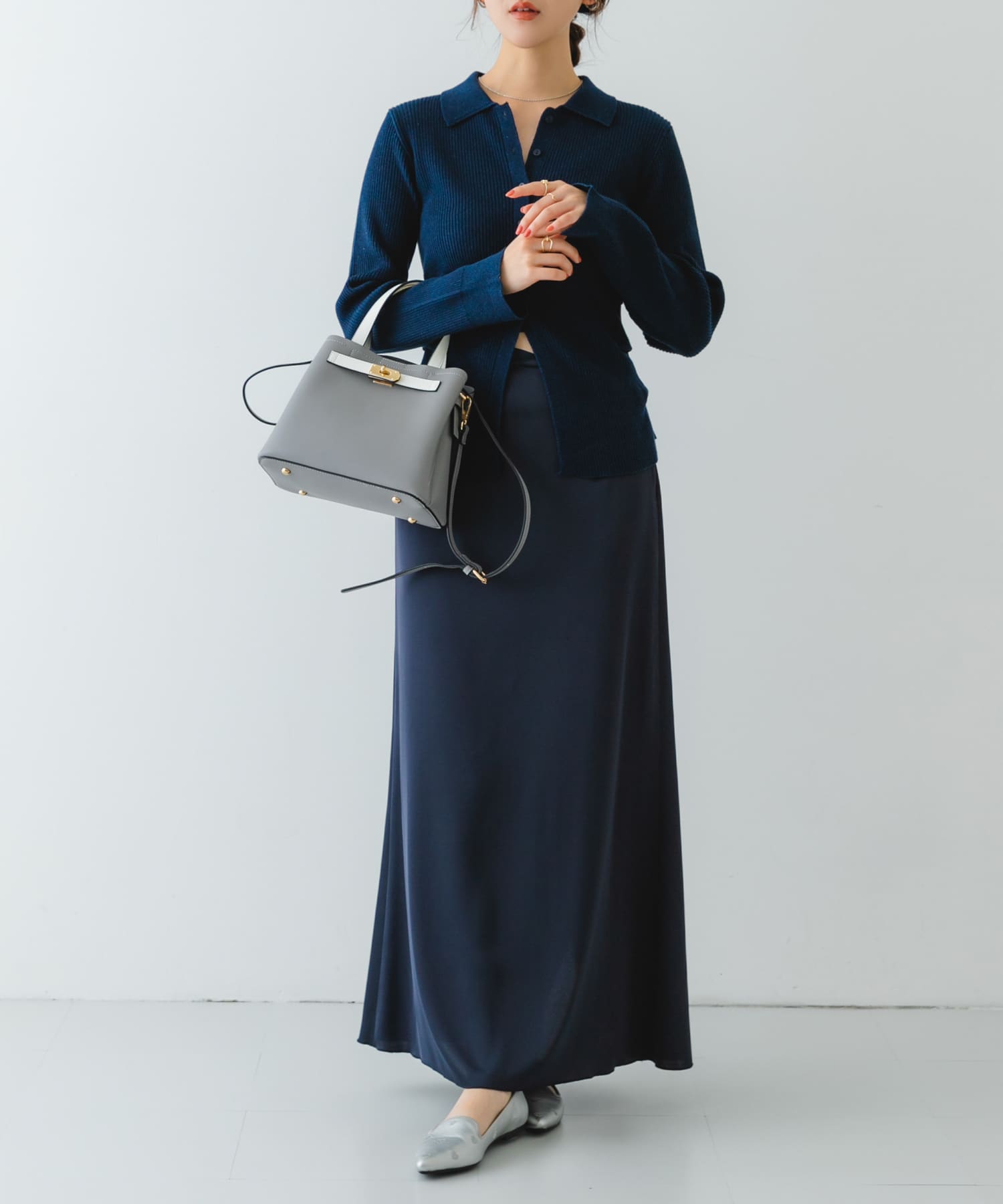 バイカラーベルトハンドバッグ GRAY one