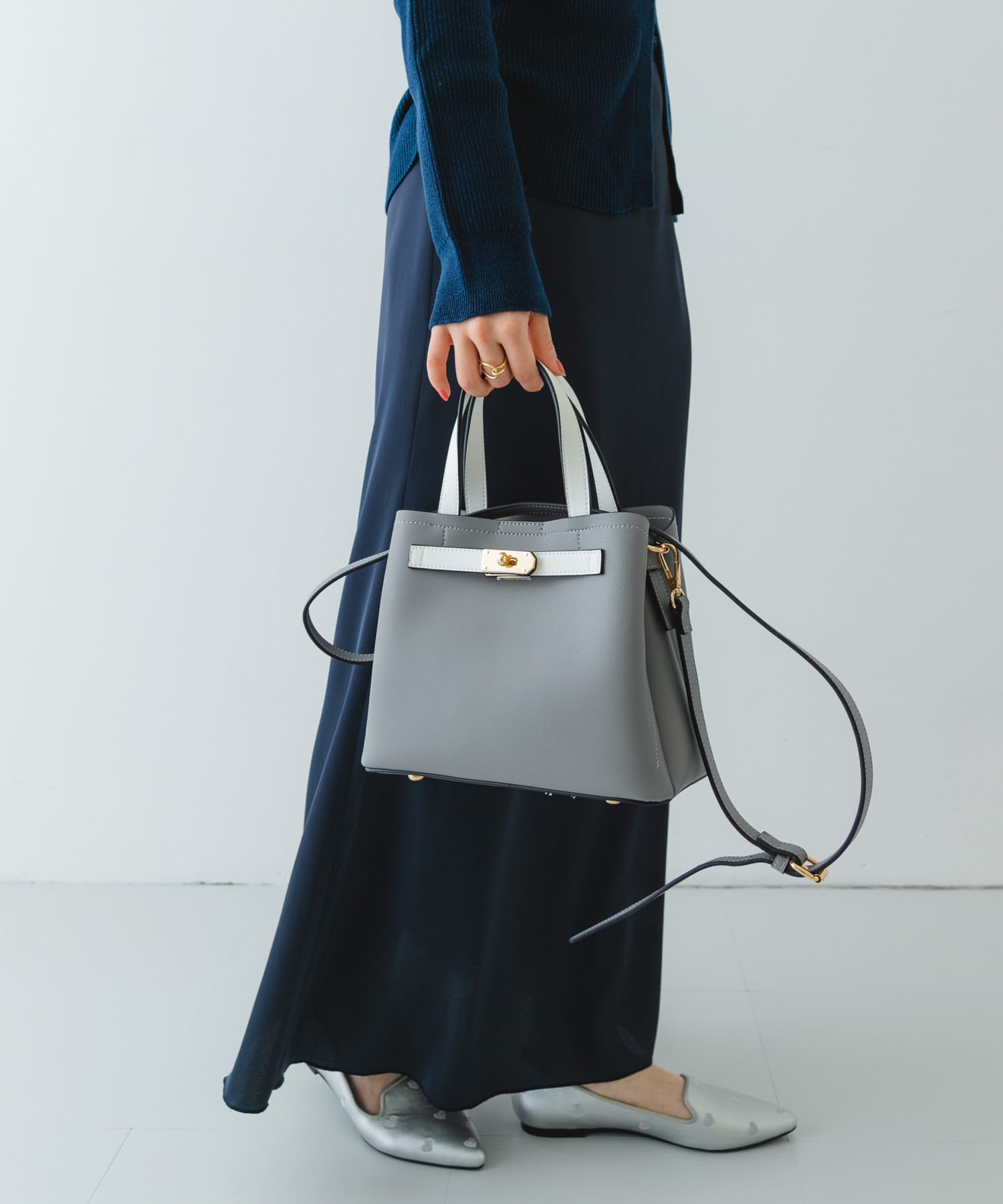 バイカラーベルトハンドバッグ GRAY one