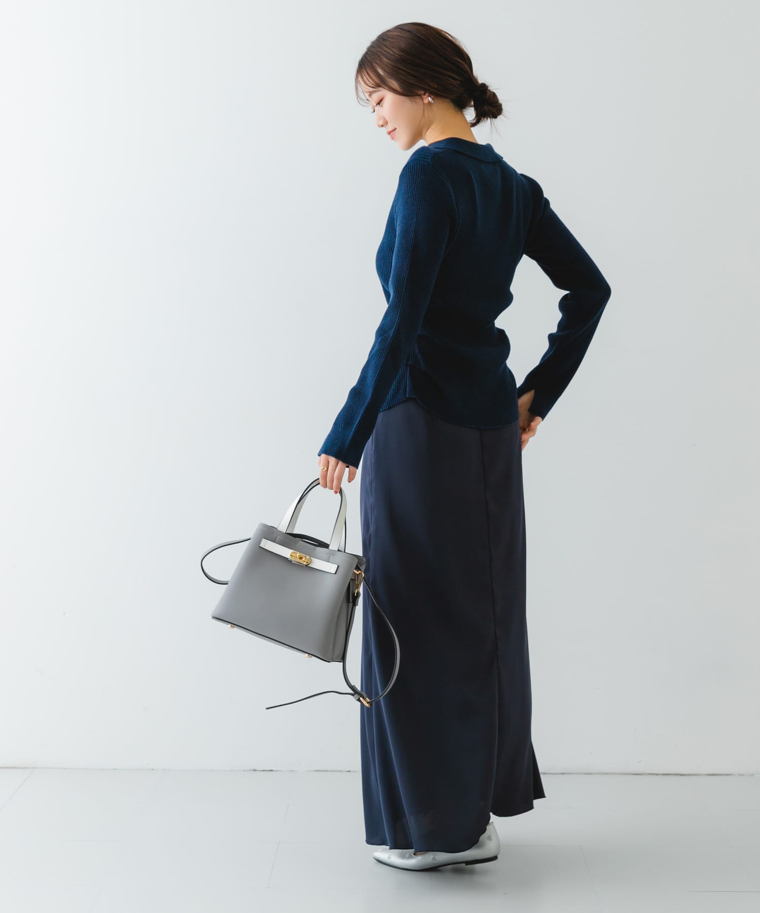 バイカラーベルトハンドバッグ GRAY one