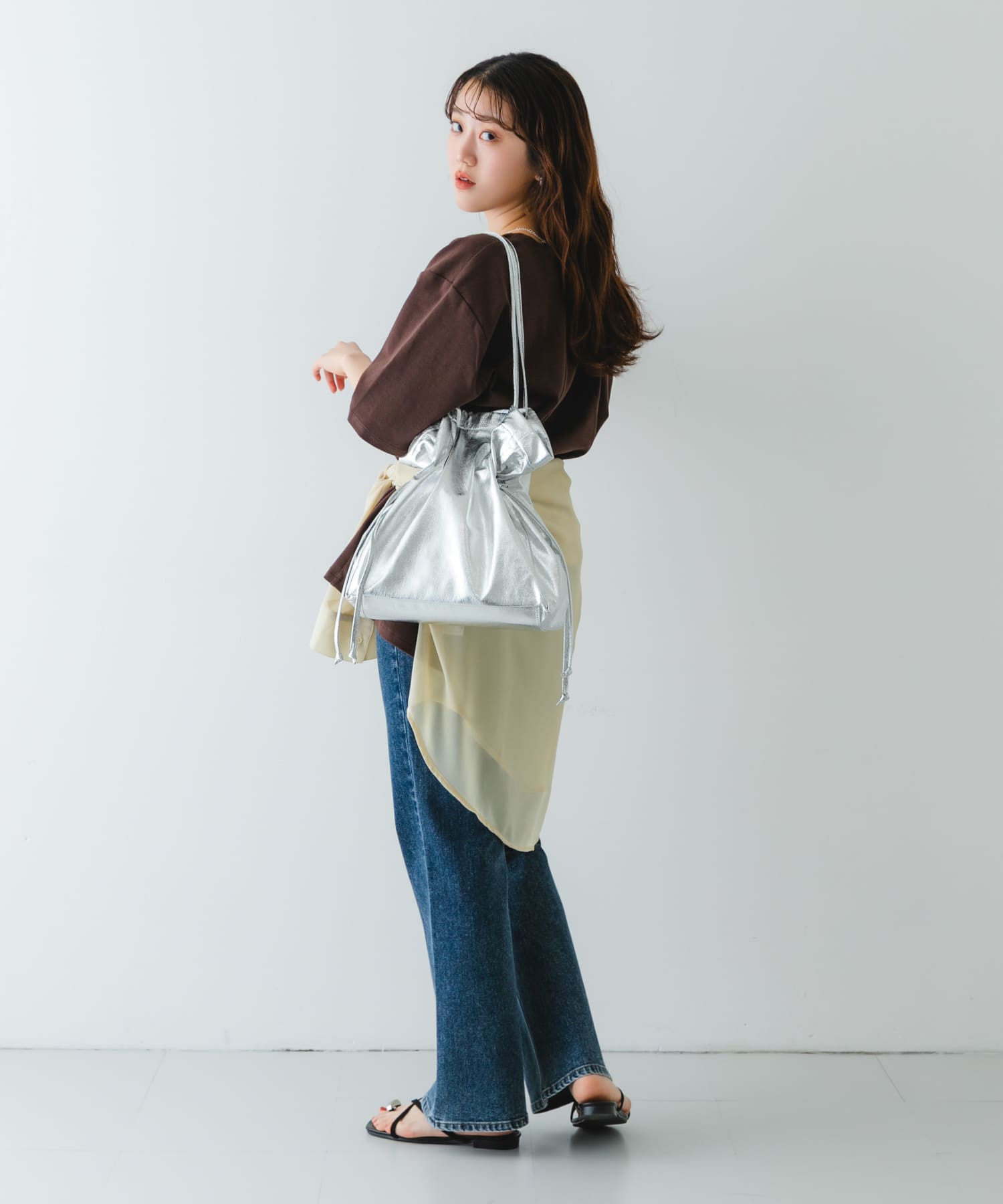 メタリックドロストトートバッグ SILVER one