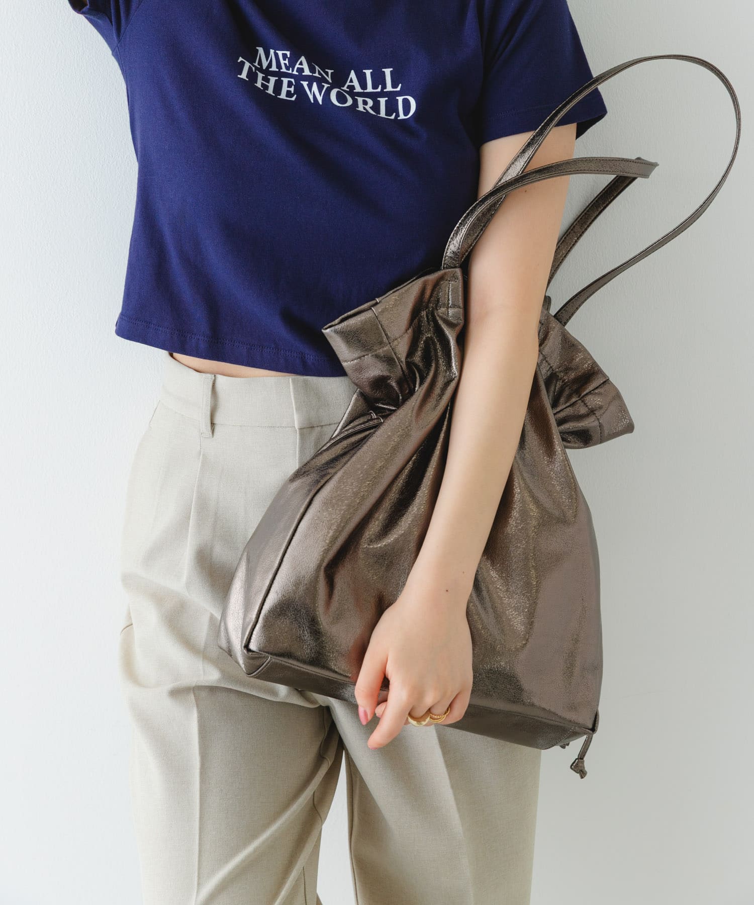 メタリックドロストトートバッグ D.SILVER one
