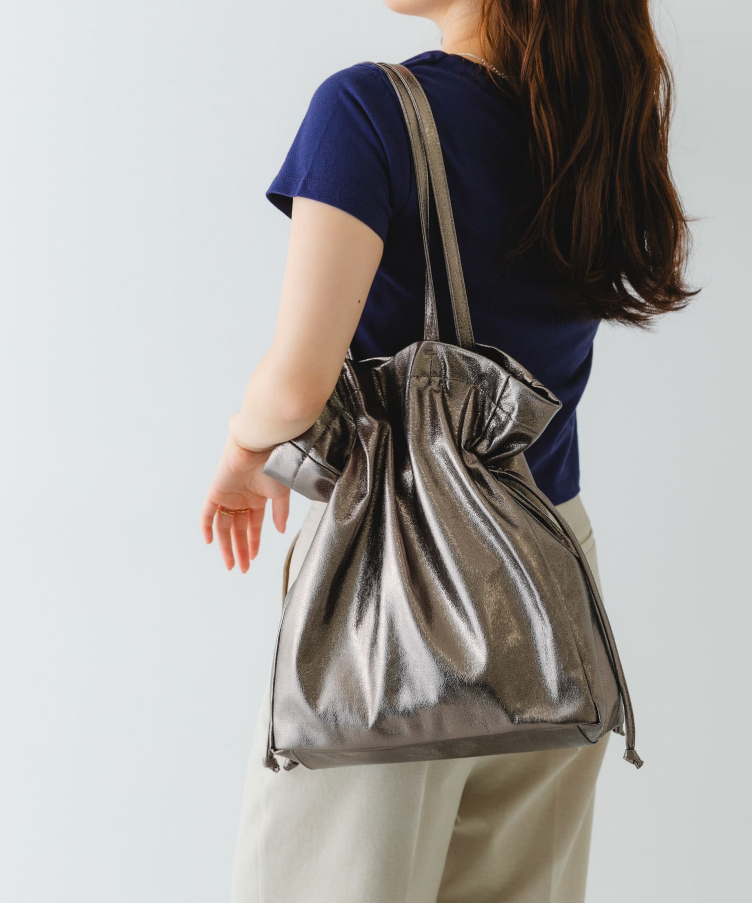メタリックドロストトートバッグ D.SILVER one