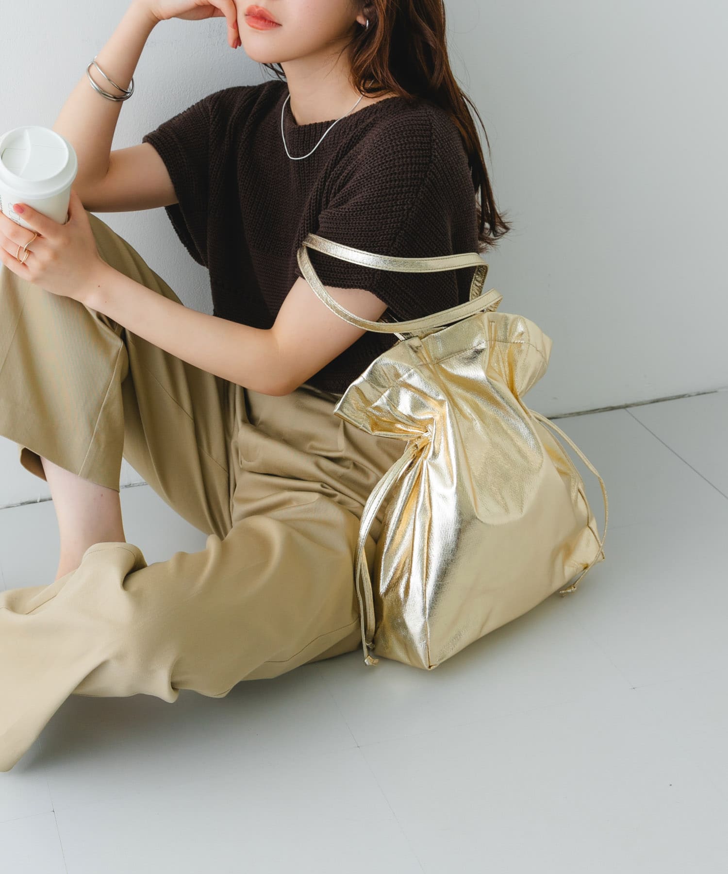 メタリックドロストトートバッグ GOLD one