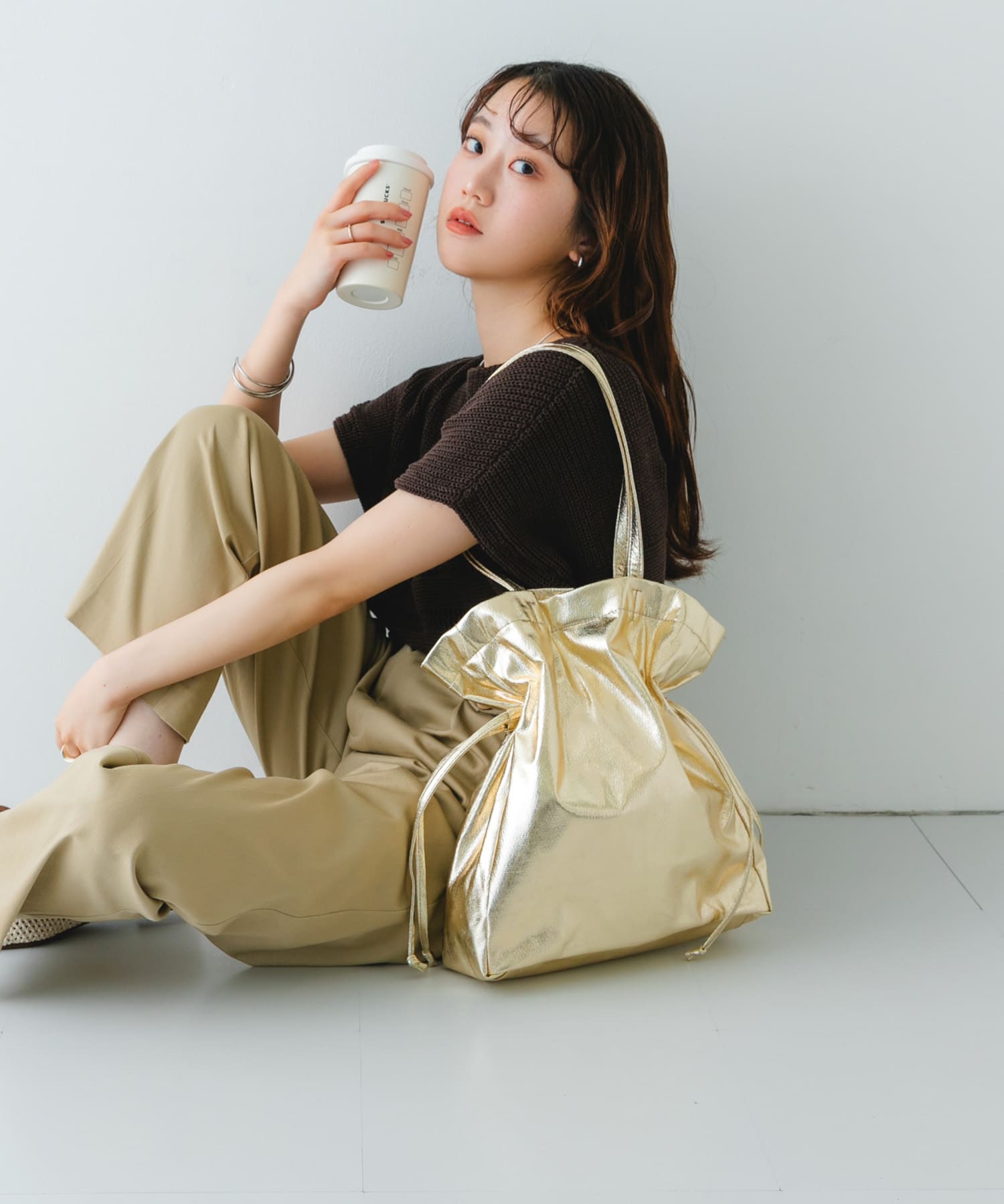 メタリックドロストトートバッグ GOLD one