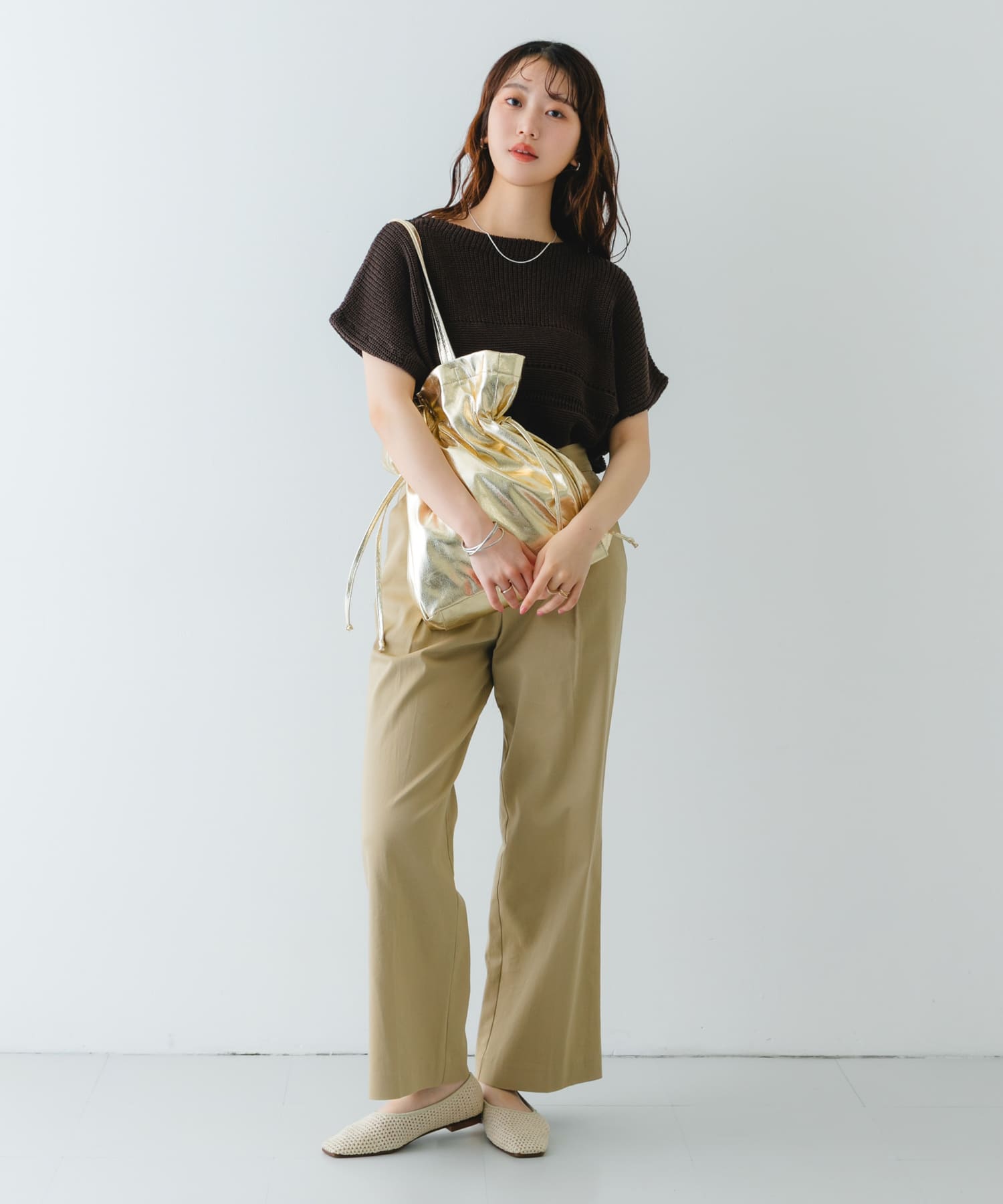 メタリックドロストトートバッグ GOLD one