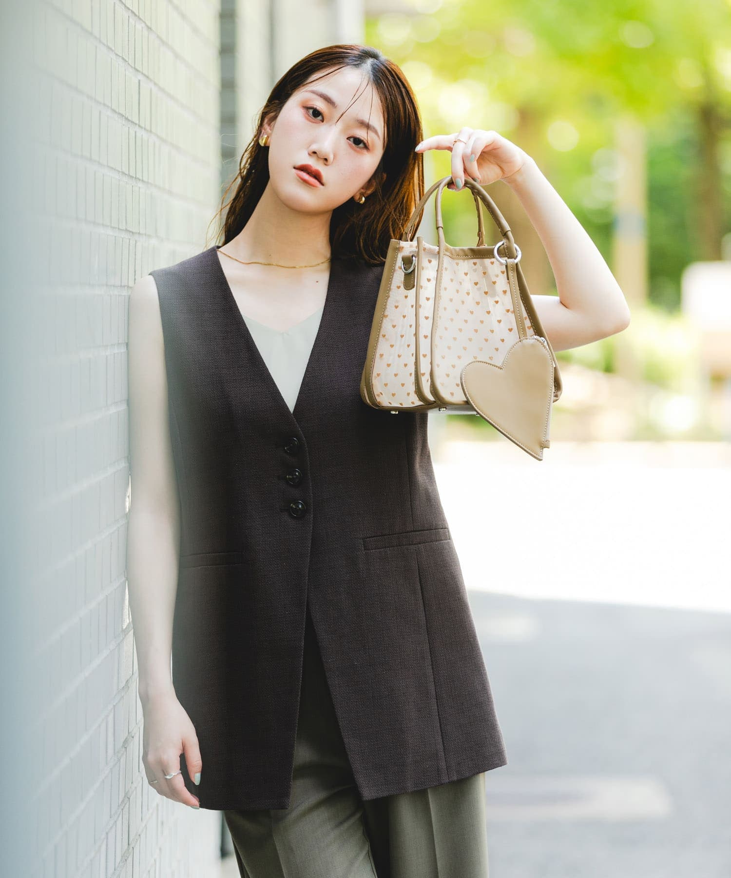 ハートシアーハンドバッグ BEIGE one