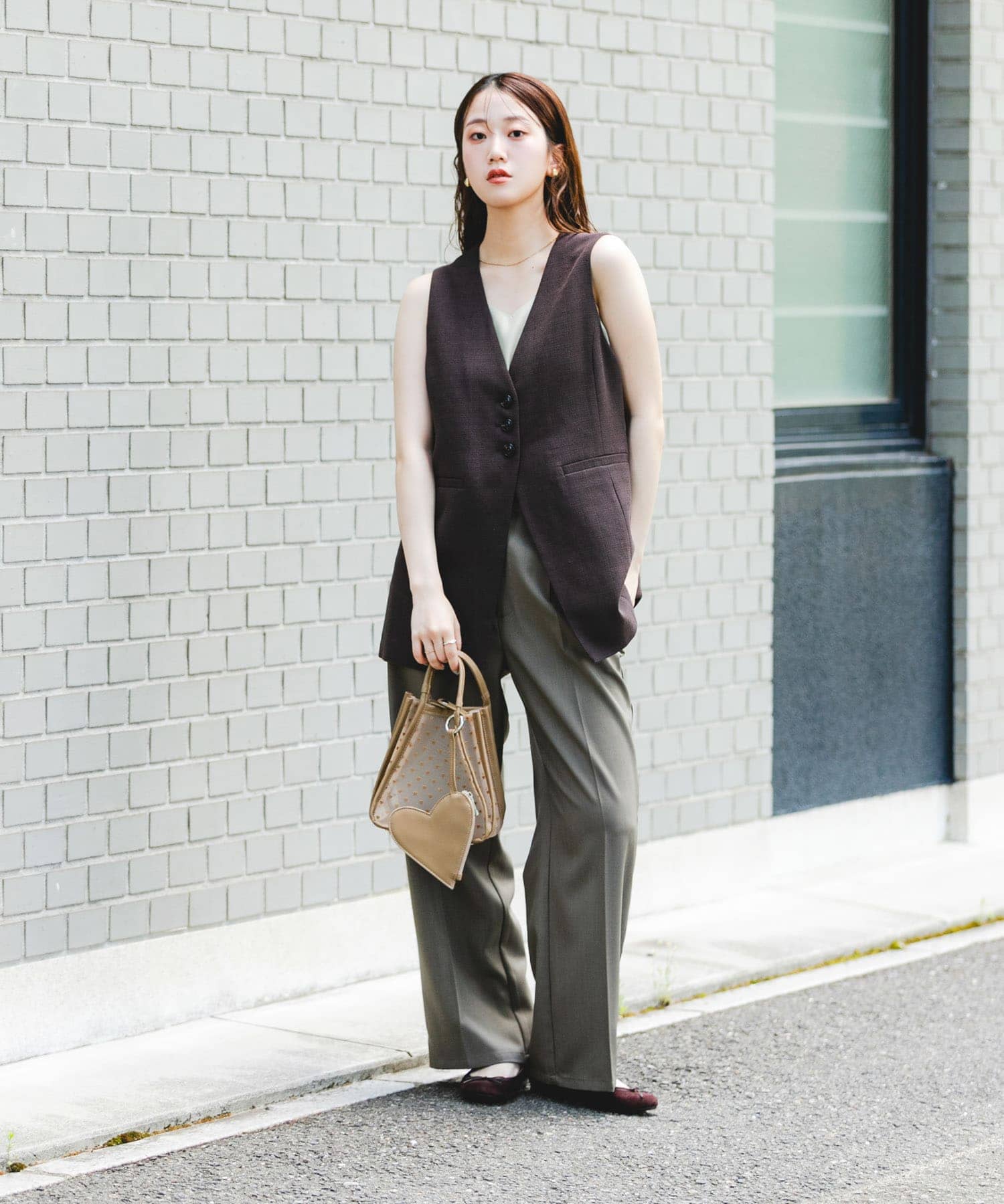 ハートシアーハンドバッグ BEIGE one