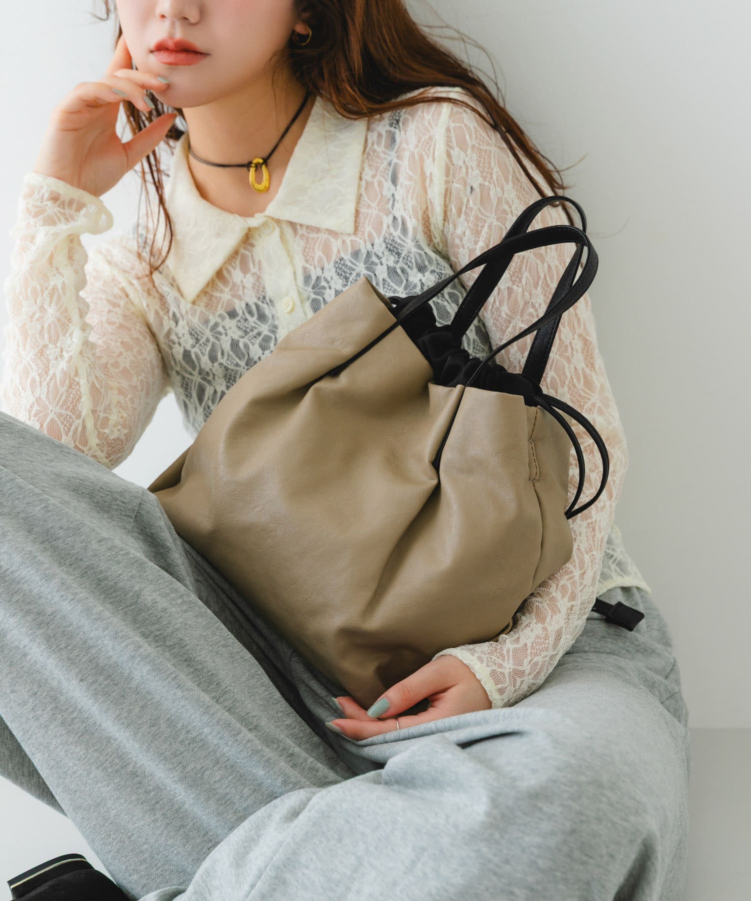 ウォッシャブルショルダーバッグ『Msize』 BEIGE one