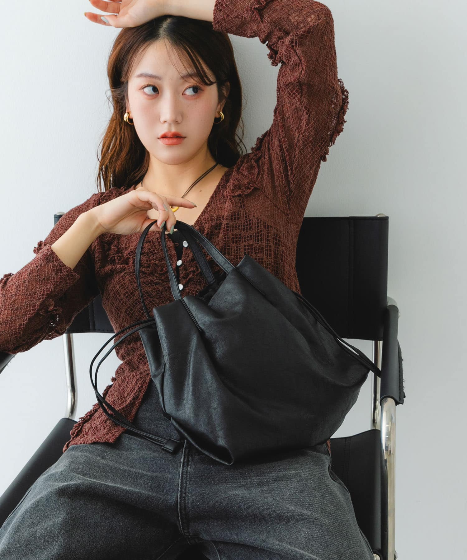 ウォッシャブルショルダーバッグ『Msize』 BLACK one