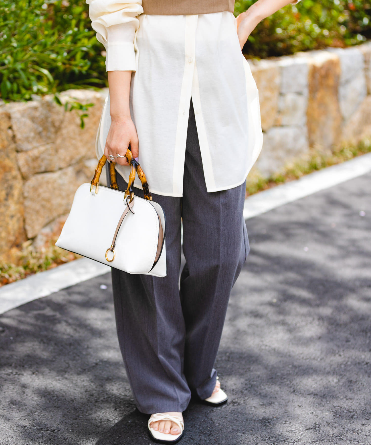 バンブー風ヨコナガバッグ WHITE one