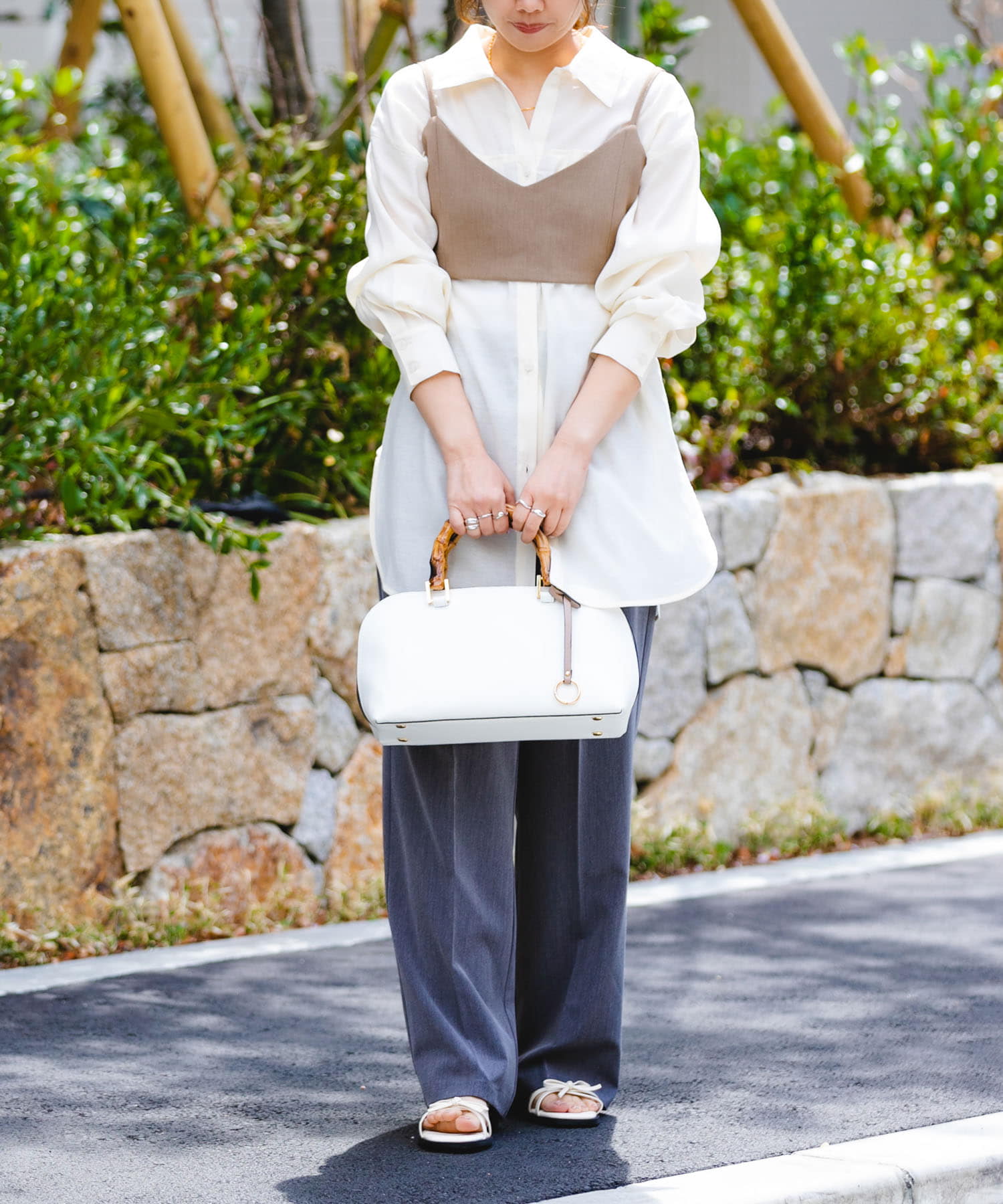バンブー風ヨコナガバッグ WHITE one