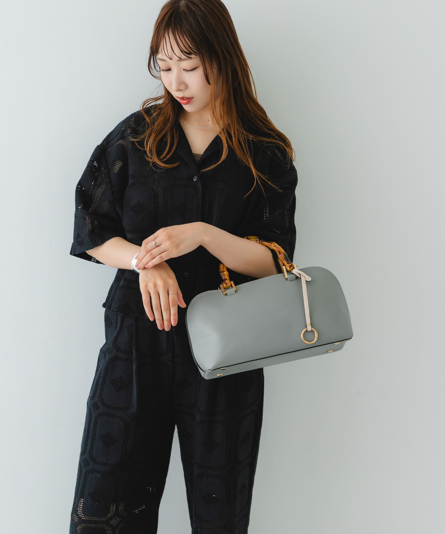 バンブー風ヨコナガバッグ GRAY one