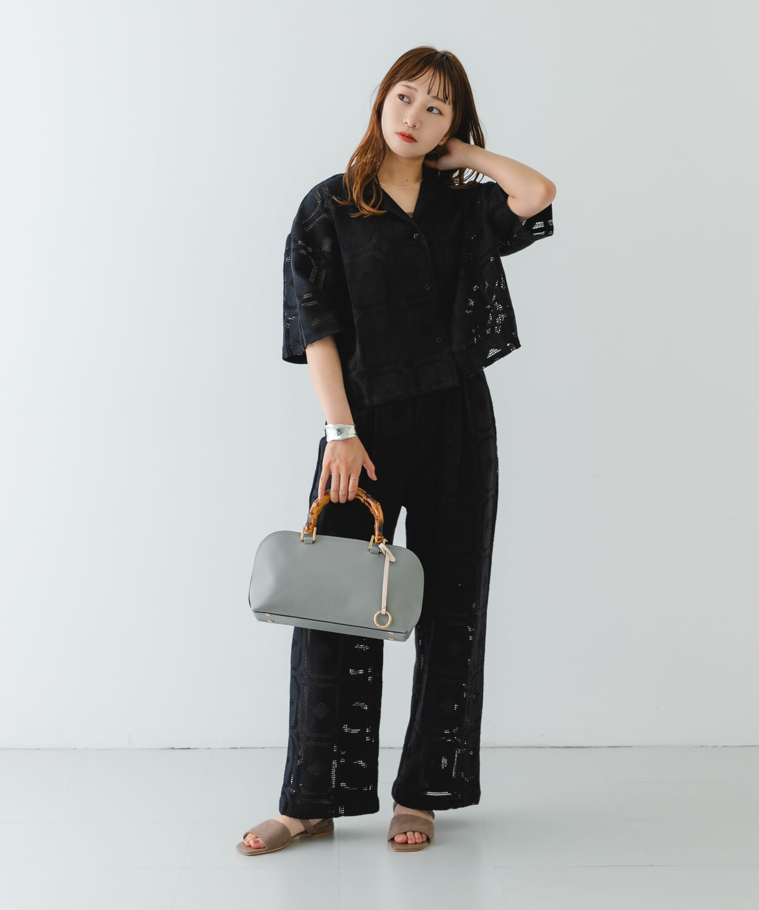 バンブー風ヨコナガバッグ GRAY one