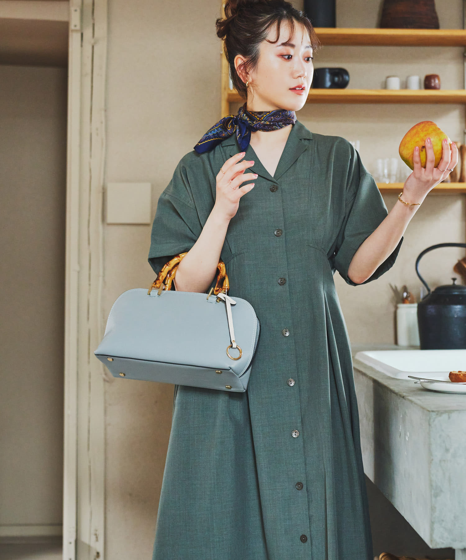 バンブー風ヨコナガバッグ GRAY one