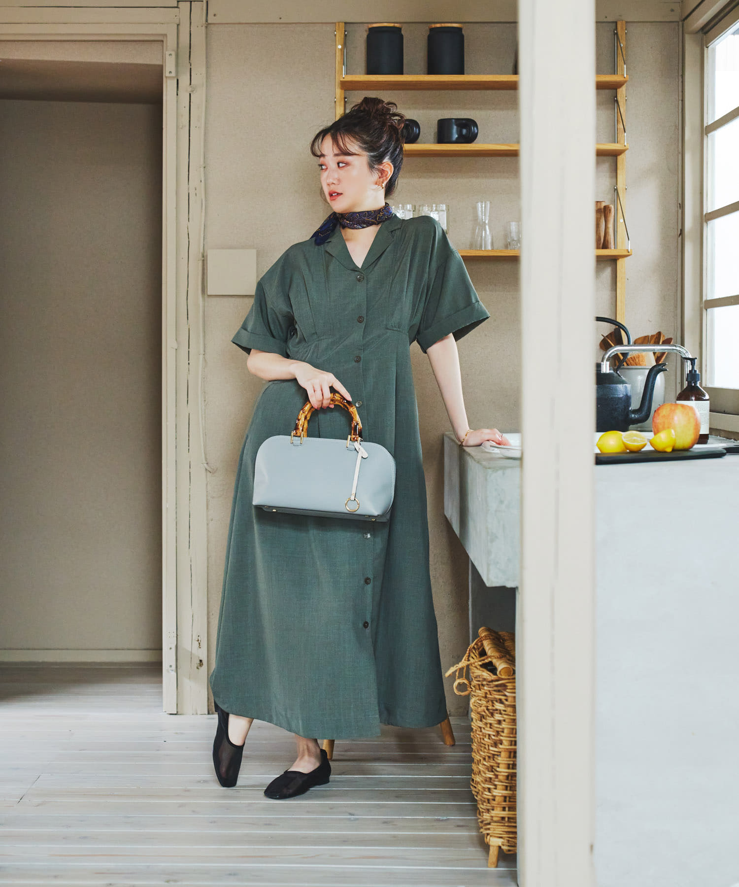 バンブー風ヨコナガバッグ GRAY one