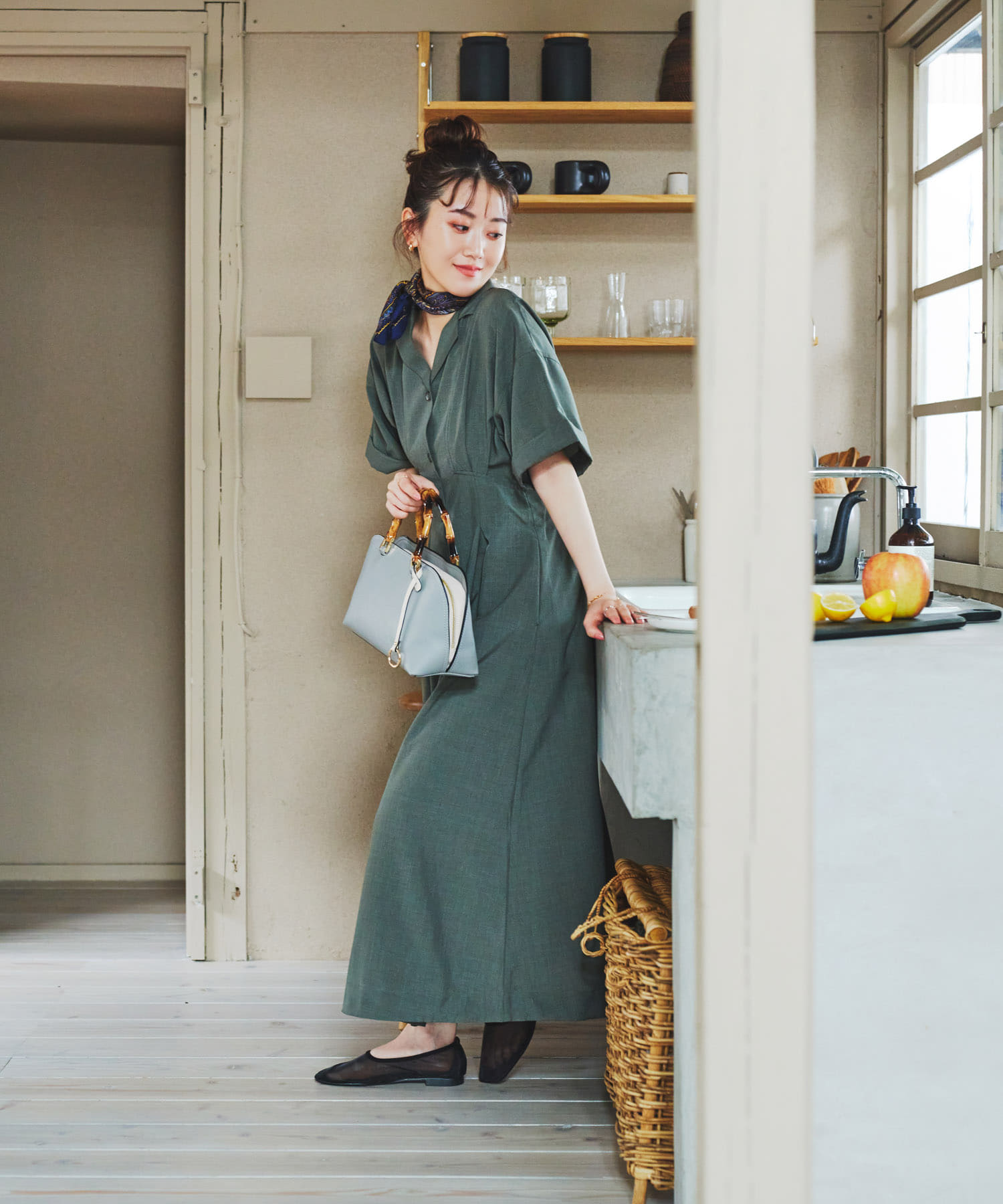 バンブー風ヨコナガバッグ GRAY one