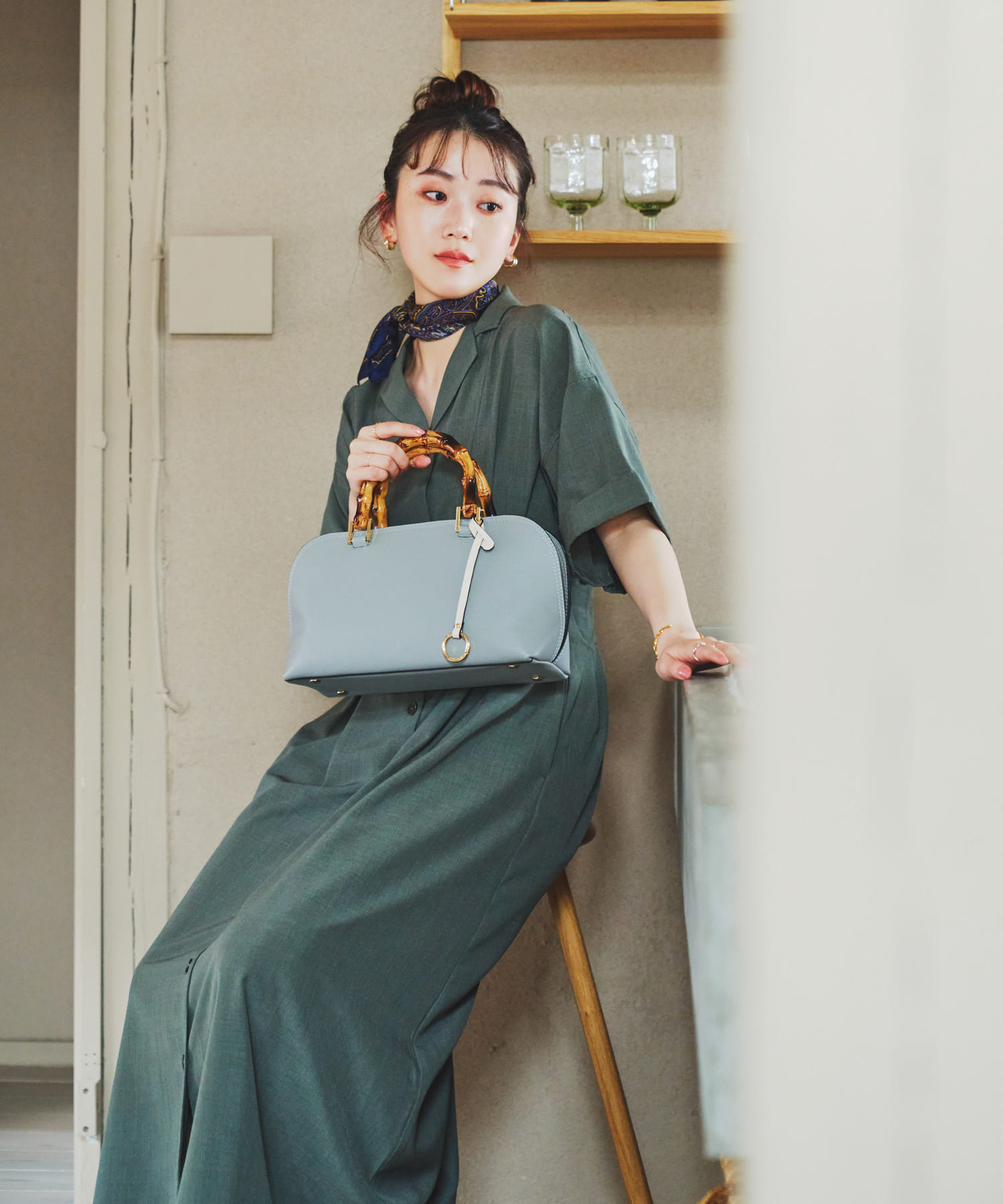 バンブー風ヨコナガバッグ GRAY one