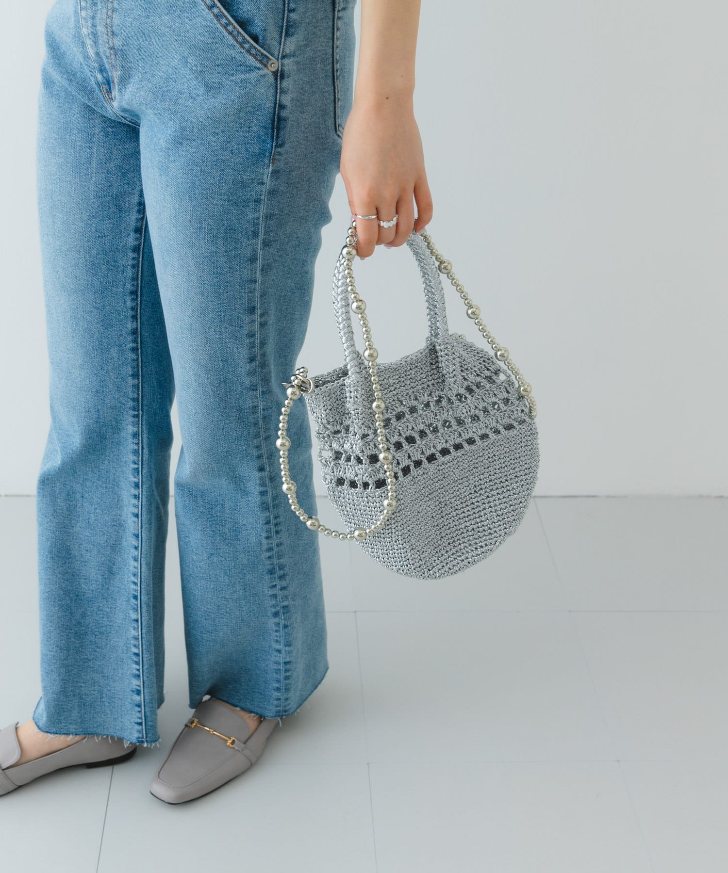 ビーズショルダーバッグ SILVER one