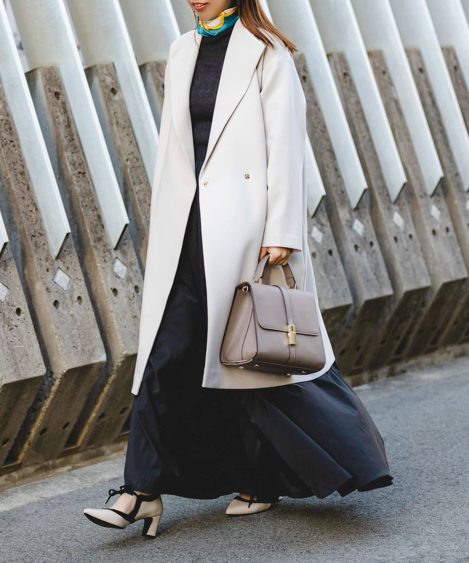 サブバッグ付フラップハンドバッグ GREIGE one