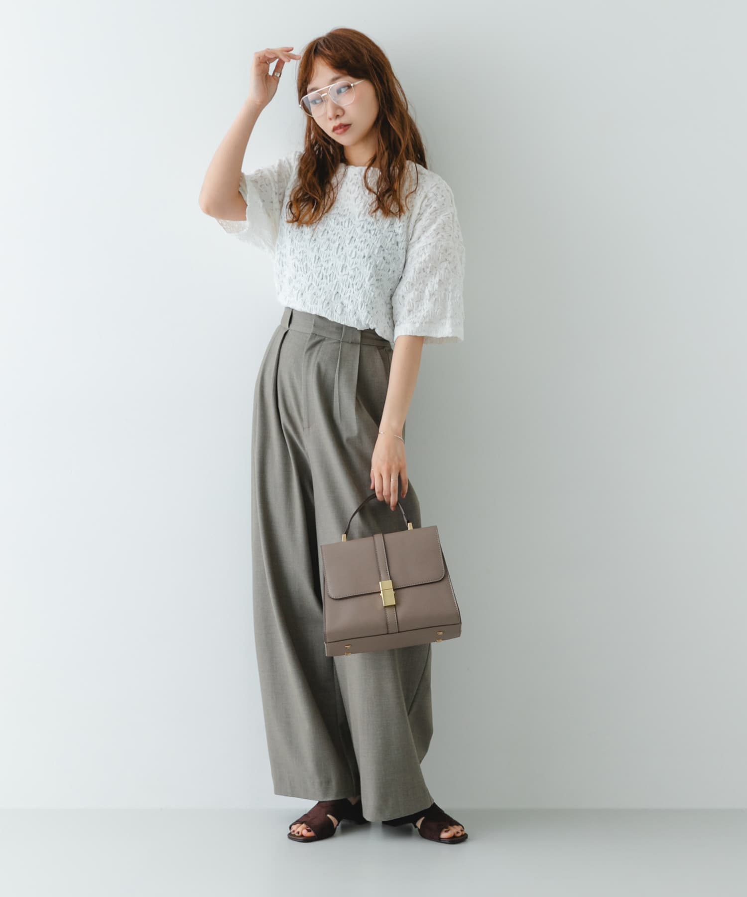 サブバッグ付フラップハンドバッグ GREIGE one