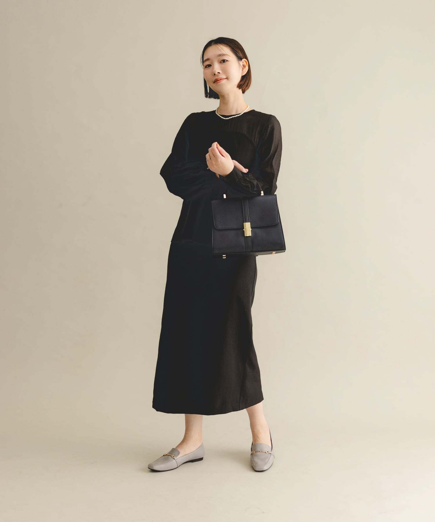 サブバッグ付フラップハンドバッグ NAVY one