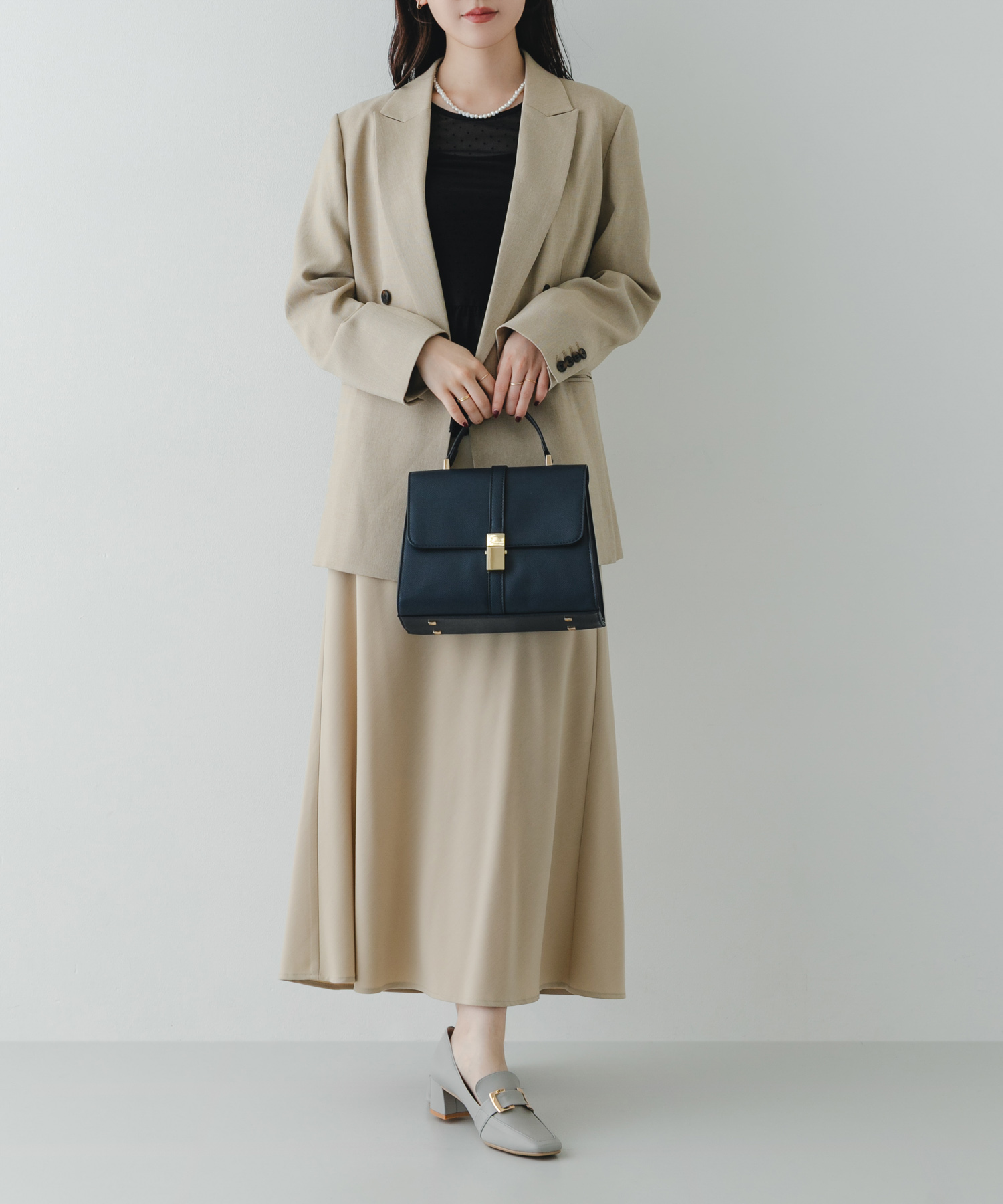 サブバッグ付フラップハンドバッグ NAVY one