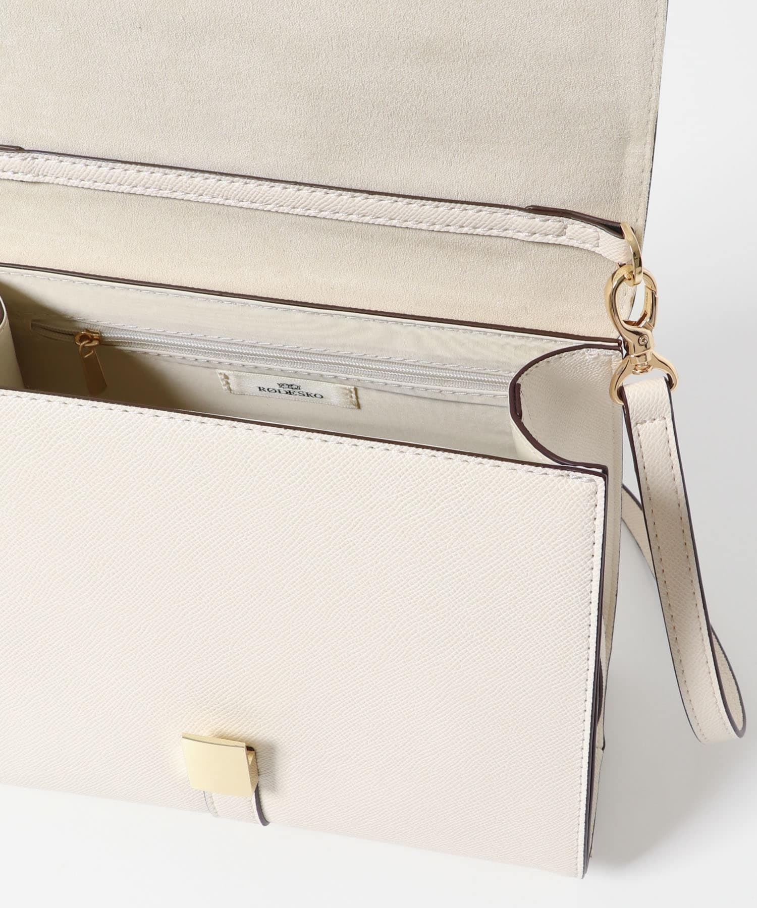 サブバッグ付フラップハンドバッグ IVORY one