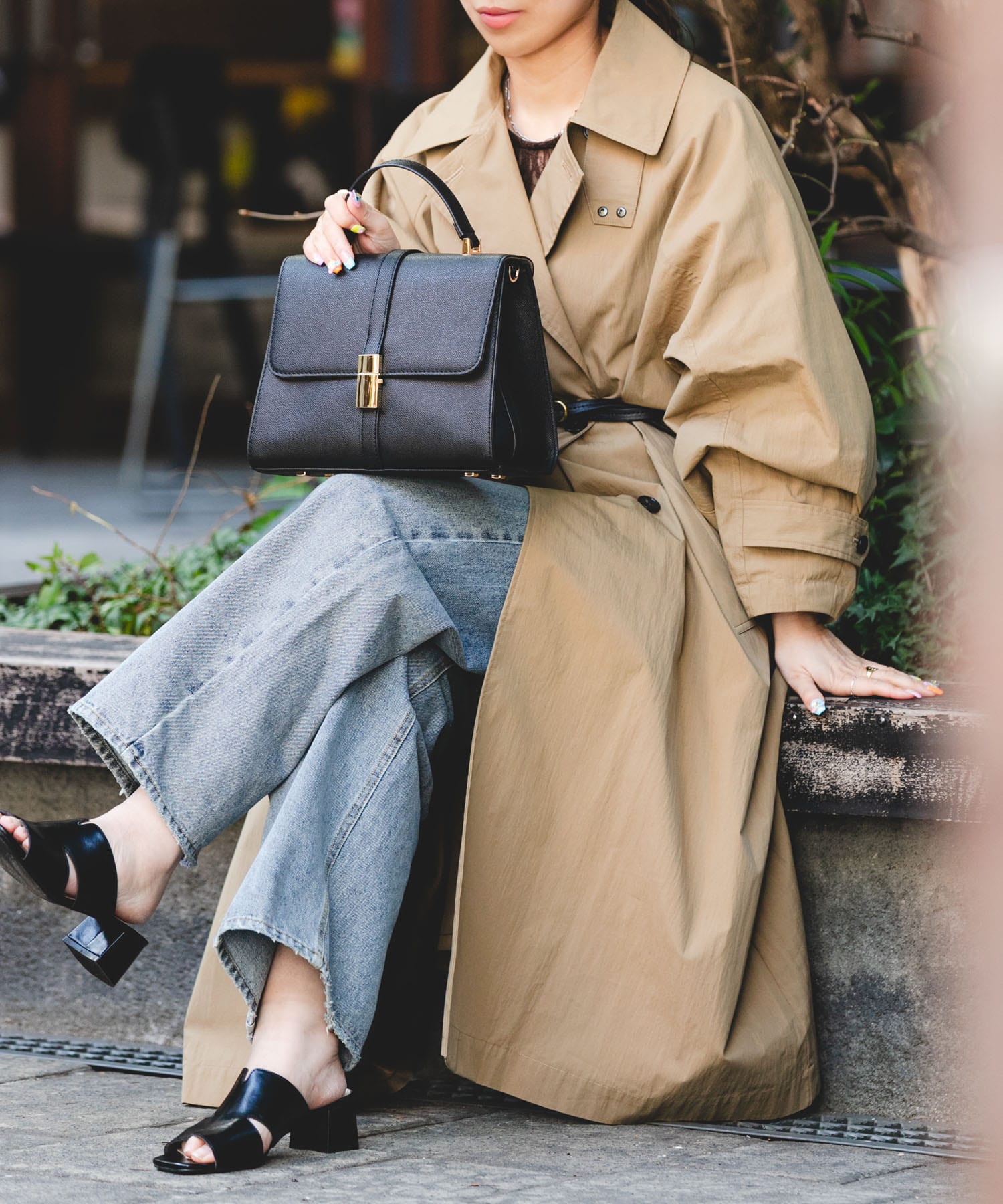 サブバッグ付フラップハンドバッグ