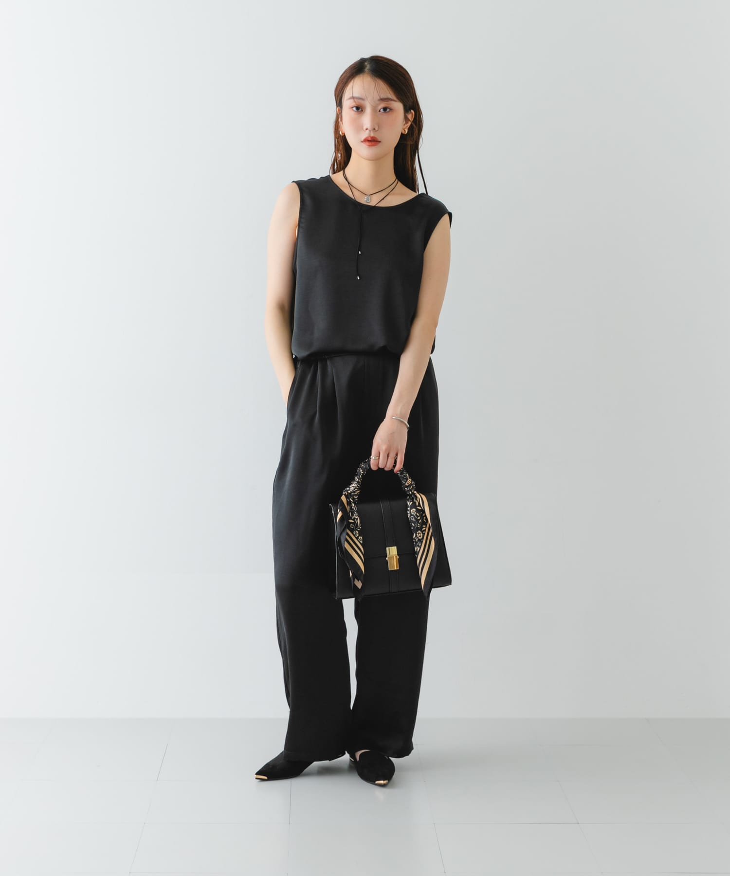 サブバッグ付フラップハンドバッグ BLACK one