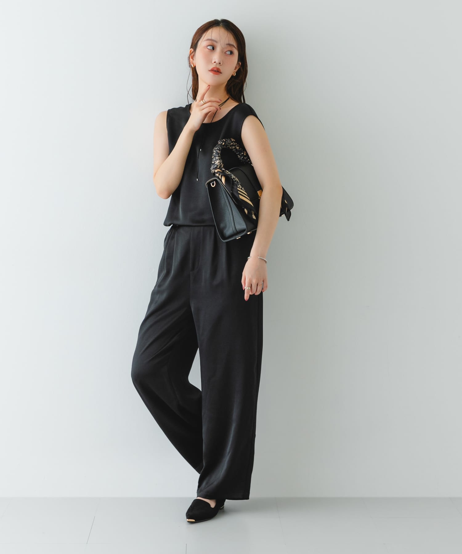 サブバッグ付フラップハンドバッグ BLACK one