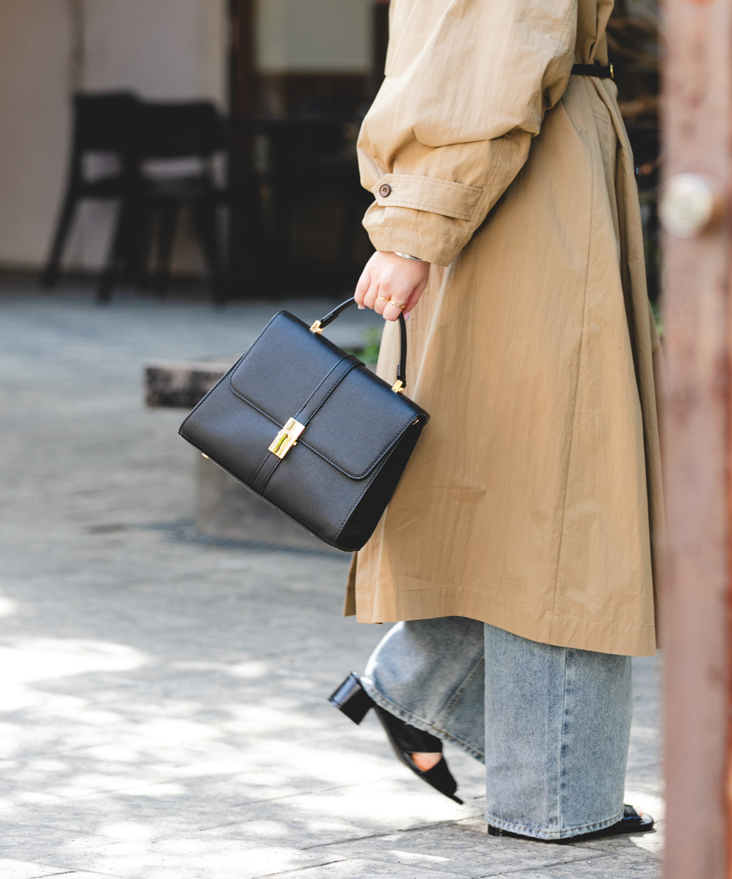 サブバッグ付フラップハンドバッグ BLACK one