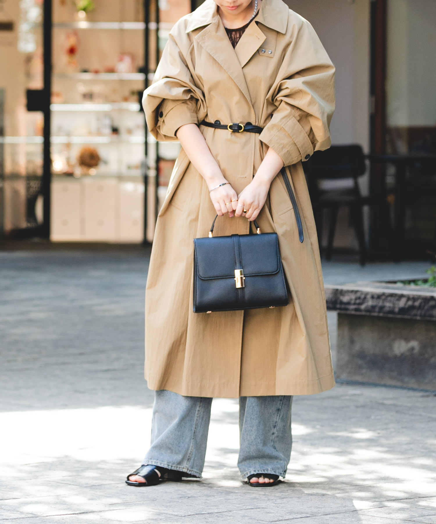 サブバッグ付フラップハンドバッグ BLACK one